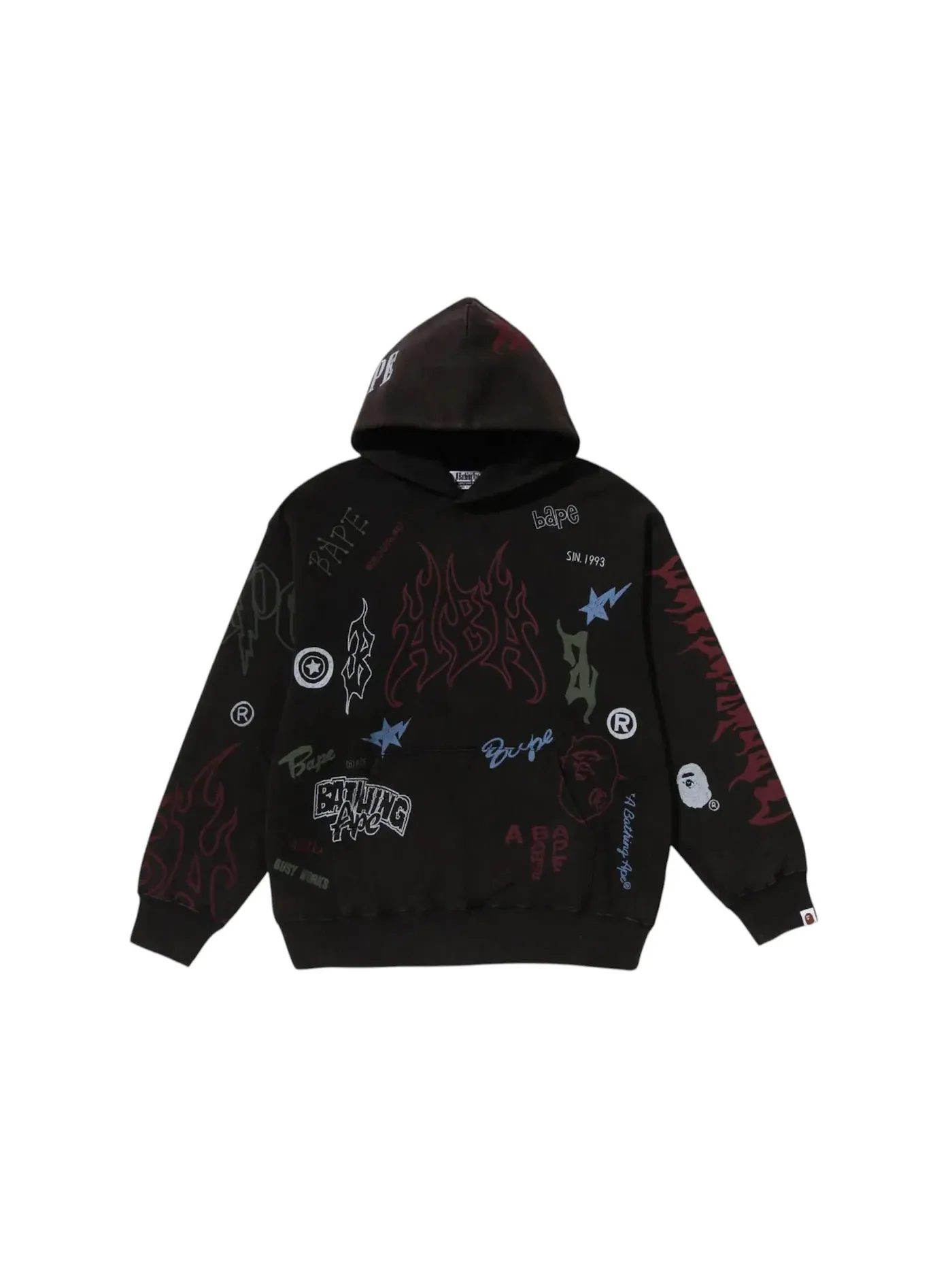 Мужской пуловер с капюшоном свободного кроя с принтом BAPE — изображение 1 из 1, черный