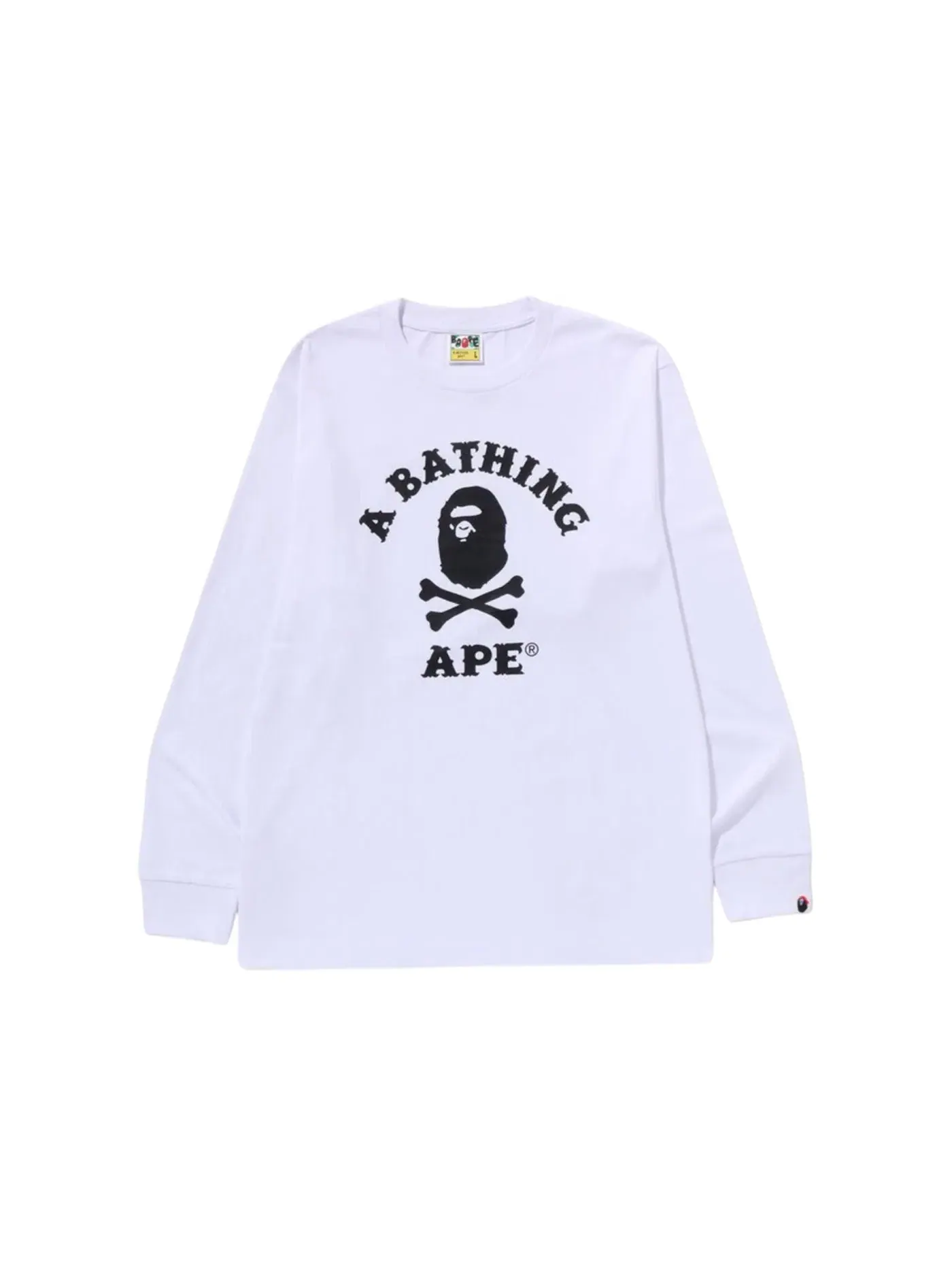 Мужская футболка с принтом Ape Crossbone College L/S Tee BAPE — изображение 1 из 1, белый