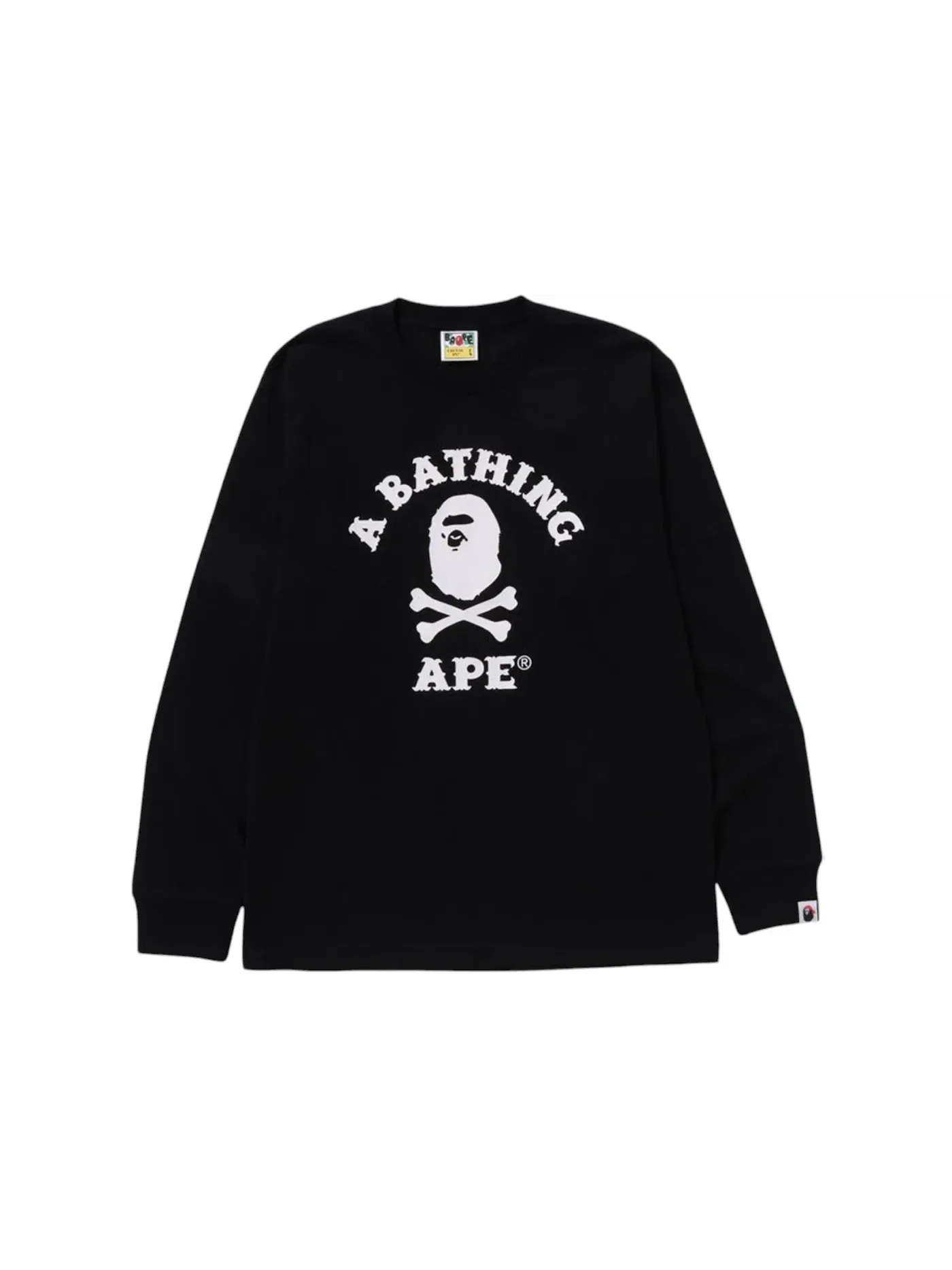 Мужская футболка с длинным рукавом BAPE Ape Crossbone College L/S Tee — изображение 1 из 1, черный