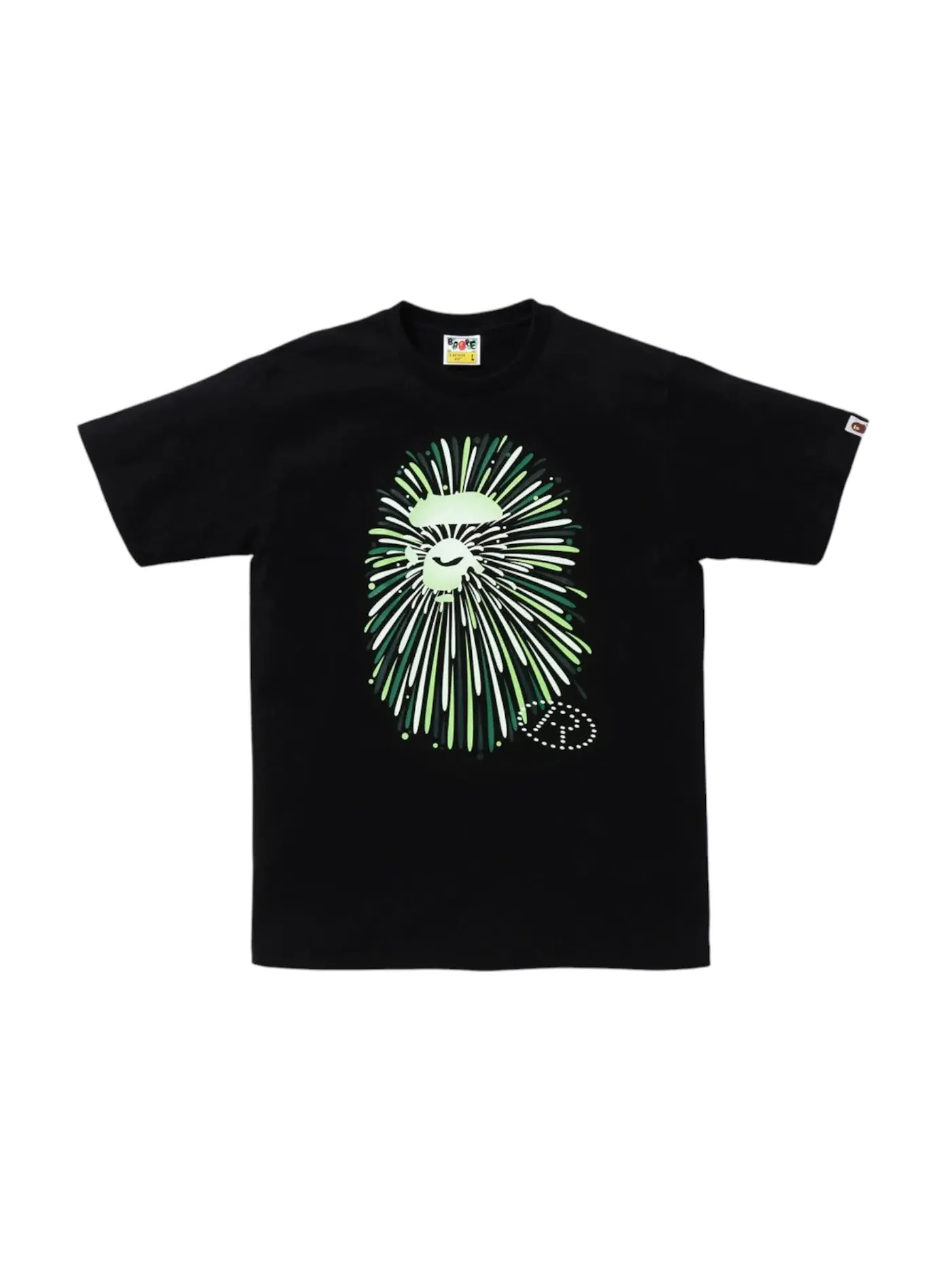 Мужская футболка с принтом BAPE Ape Head Firework I Tee BAPE — изображение 1 из 2, черный/зеленый