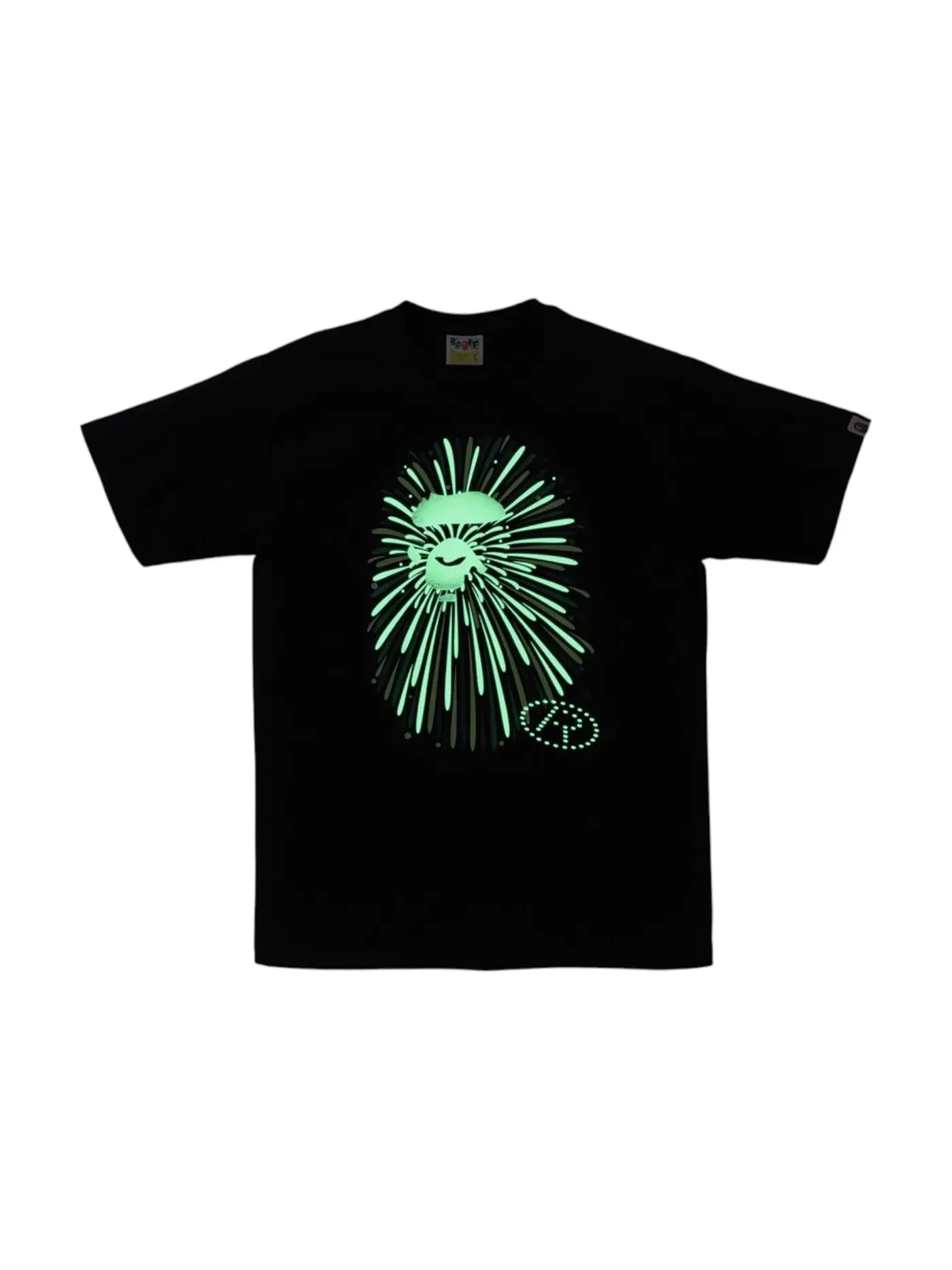 Мужская футболка с принтом BAPE Ape Head Firework I Tee BAPE — изображение 2 из 2, черный/зеленый