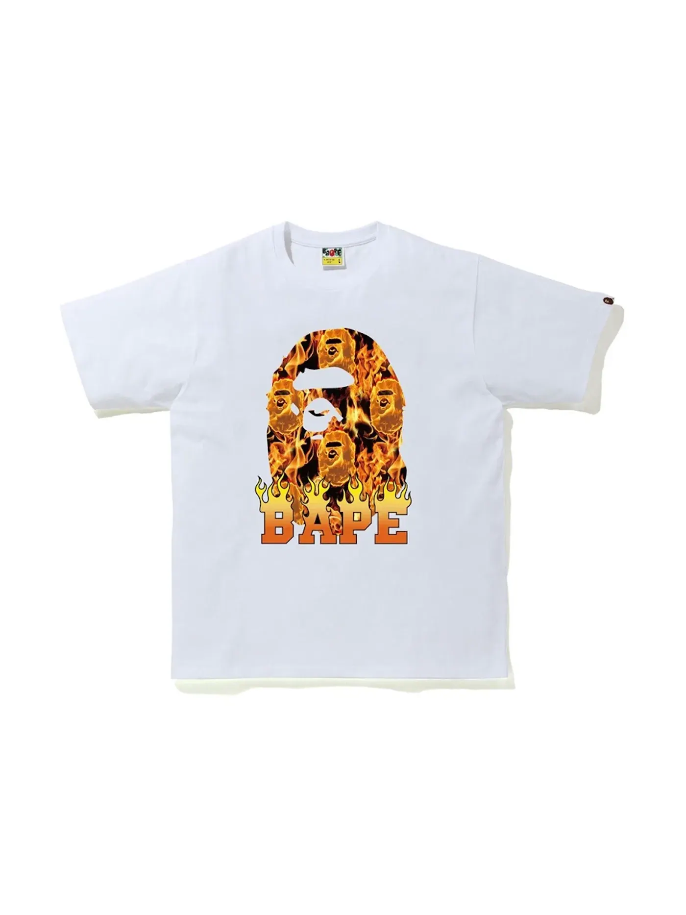 Мужская футболка с принтом BAPE Ape Head Flame T-Shirt BAPE — изображение 1 из 1, белый/оранжевый