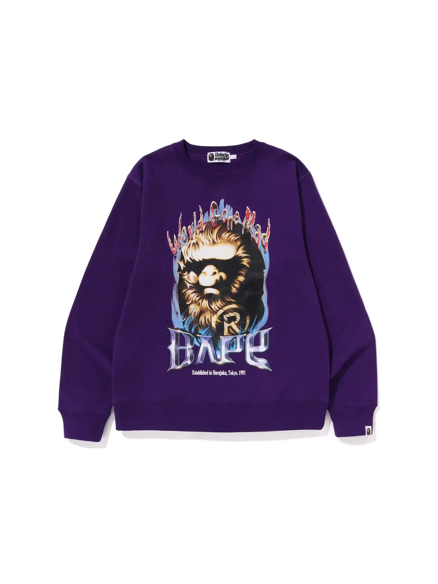 Мужской свитшот с принтом Crewneck BAPE — изображение 1 из 1, фиолетовый