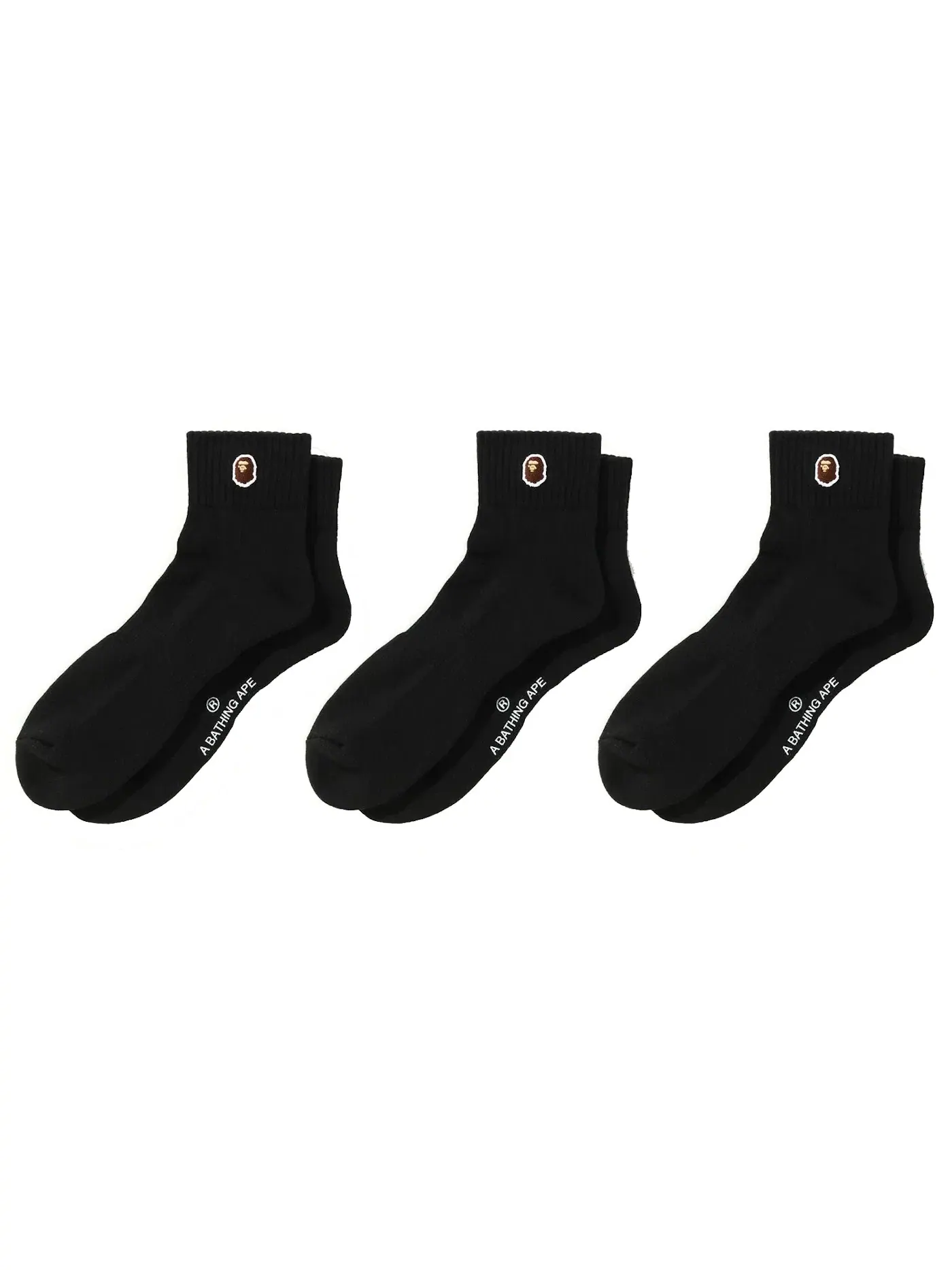Детские носки с принтом Ape Head 3 пары BAPE — изображение 1 из 1, черный