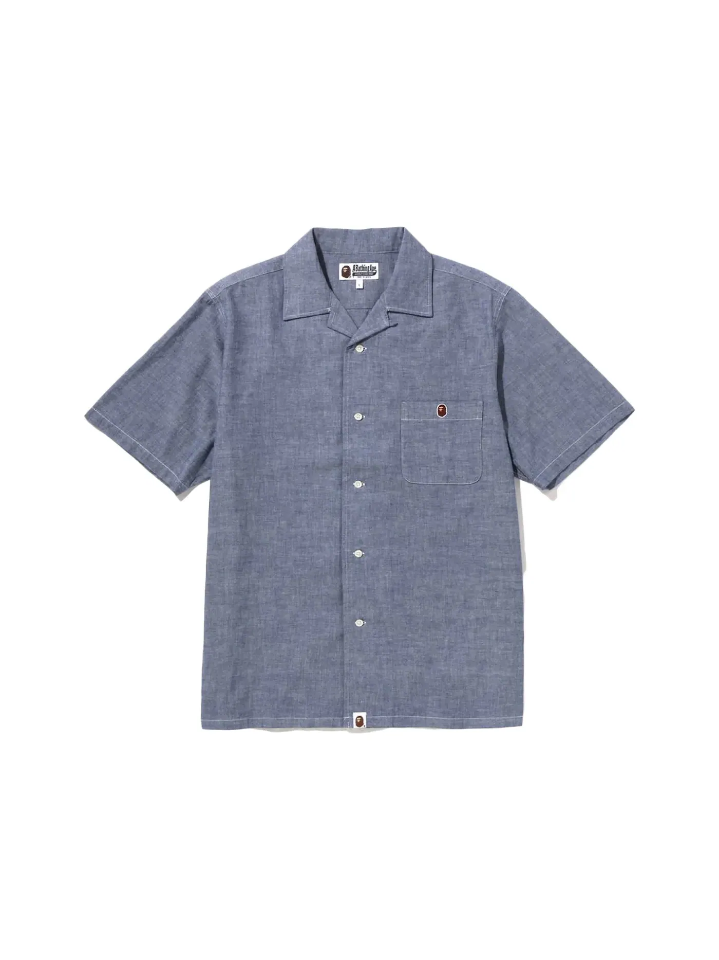 Мужская рубашка с принтом BAPE Ape Head One Point Open Collar Shirt BAPE — изображение 1 из 1, светлый индиго
