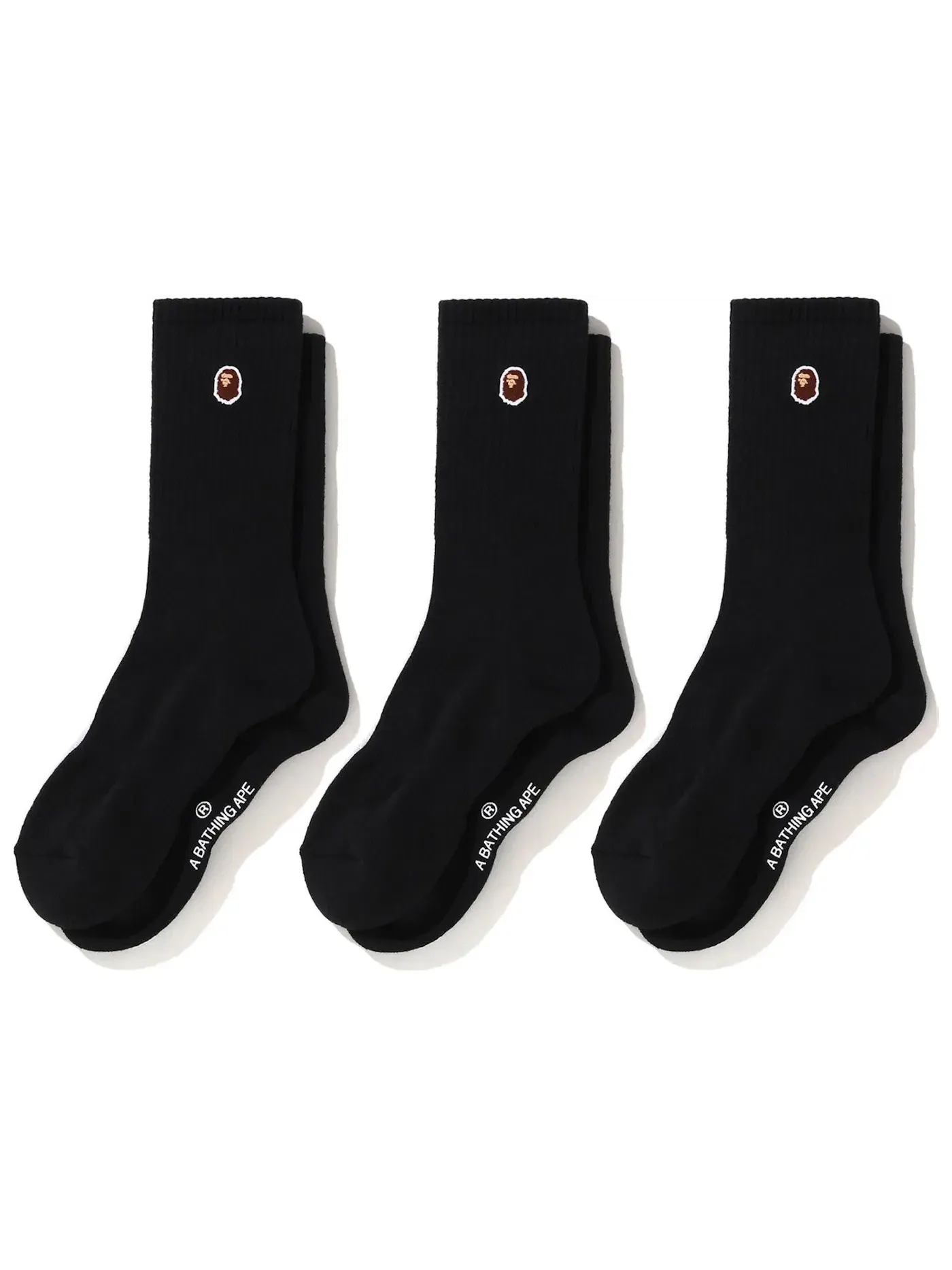 Мужские носки с принтом Ape Head Socks (3pack) BAPE — изображение 1 из 1, черный