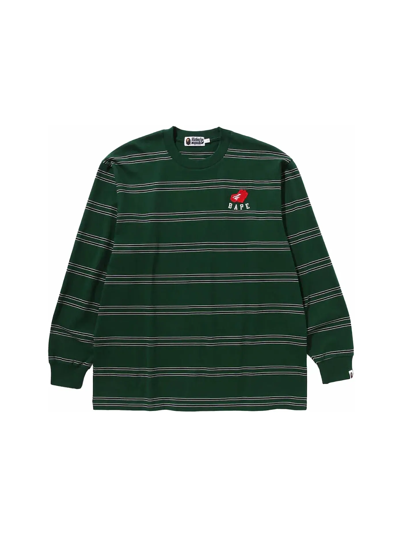 Женская футболка с длинным рукавом с принтом BAPE Ape Heart Hoop L/S Tee — изображение 1 из 1, зеленый