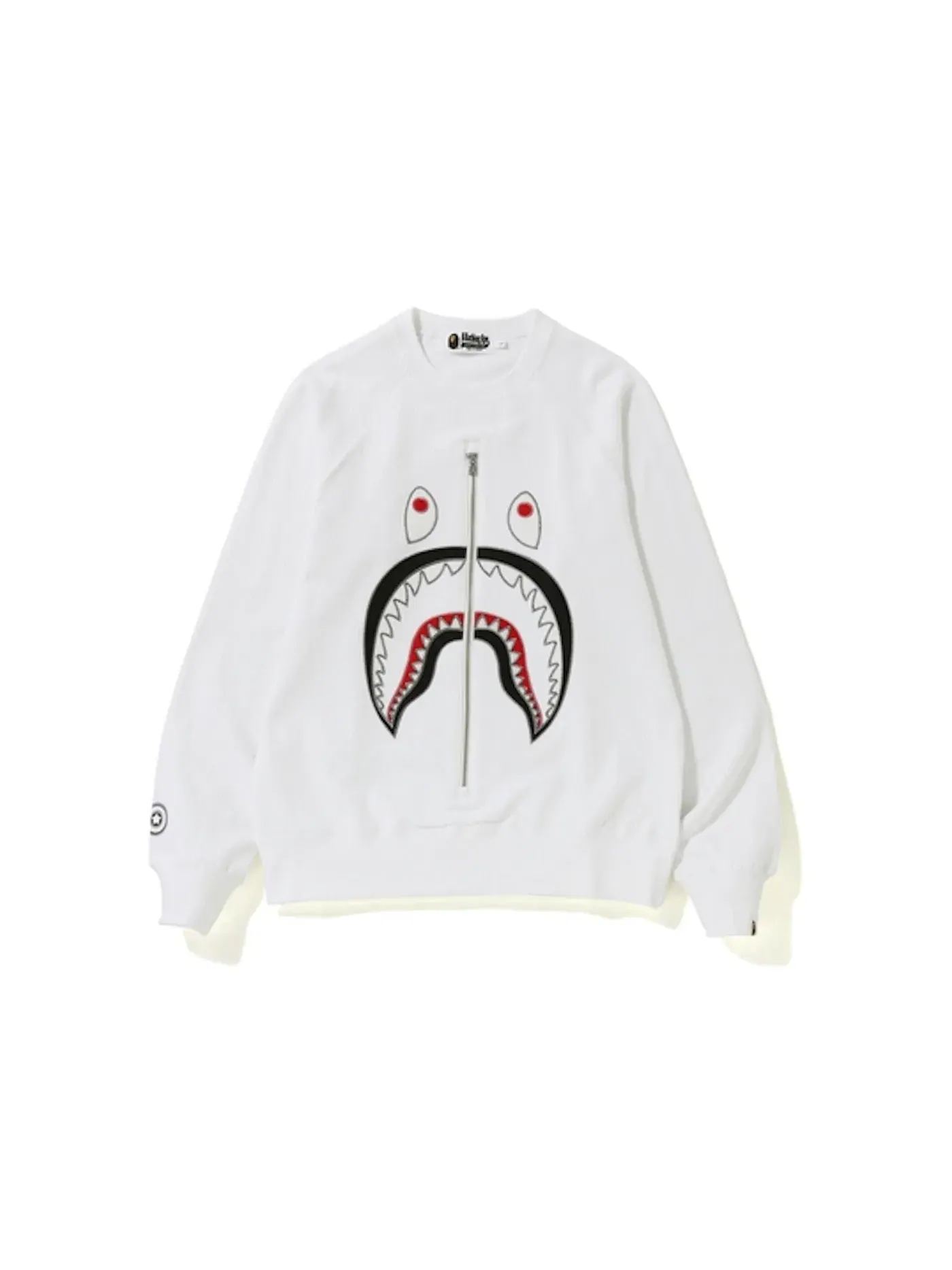 Мужской свитшот с аппликацией BAPE Applique Metal Zip Shark Crewneck — изображение 1 из 2, белый