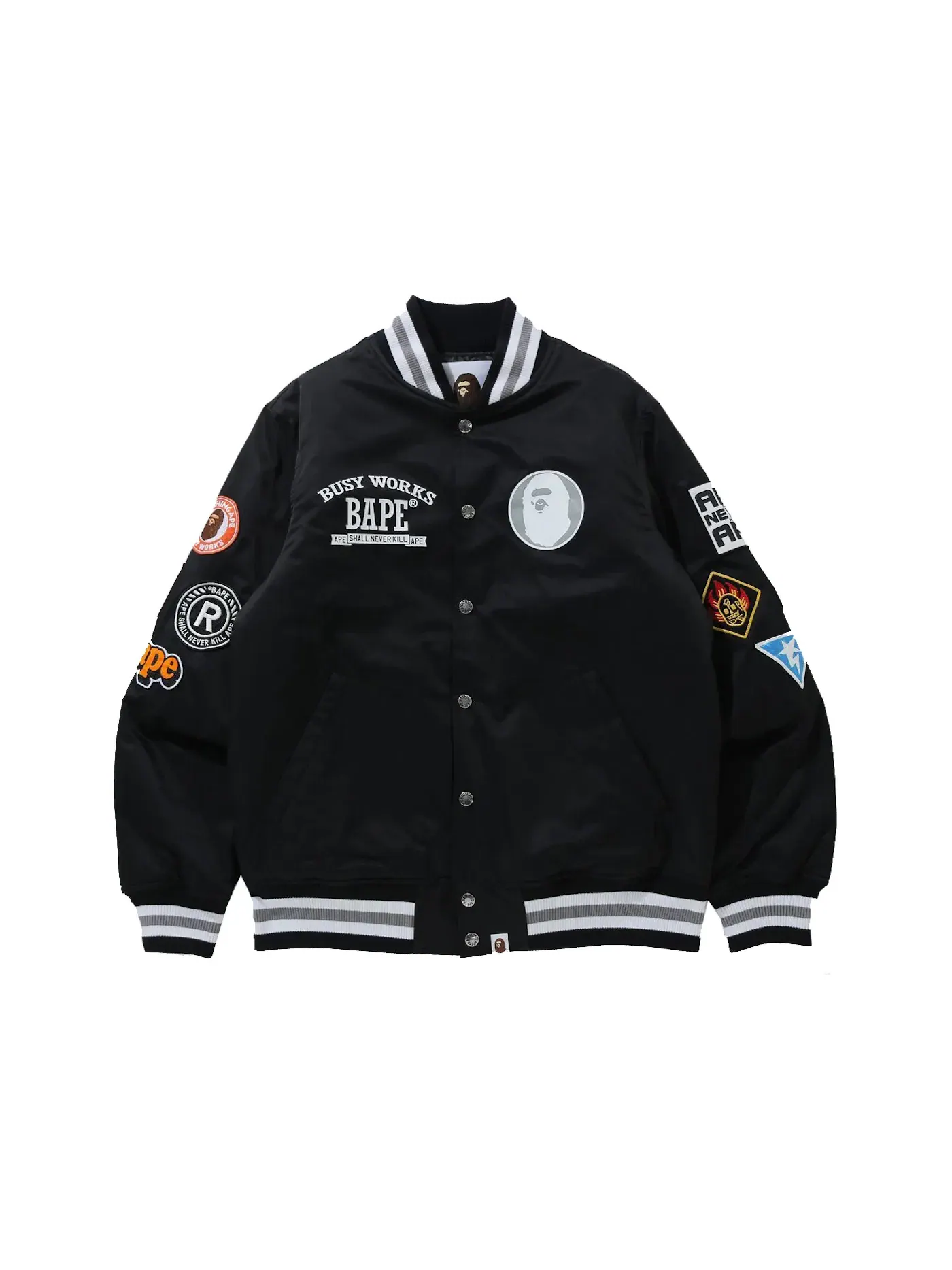 Мужская куртка-пуховик с патчем BAPE Archive Patch Puffer Nylon Varsity Jacket BAPE — изображение 1 из 2, черный