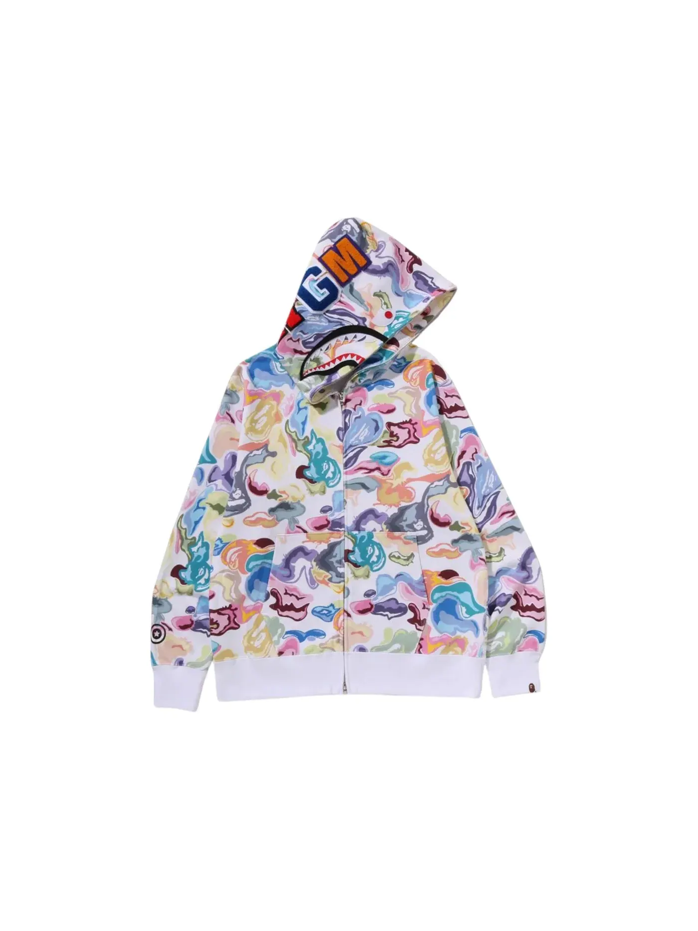 Мужской худи с принтом Art Camo Shark Full Zip Hoodie BAPE — изображение 1 из 1, белый