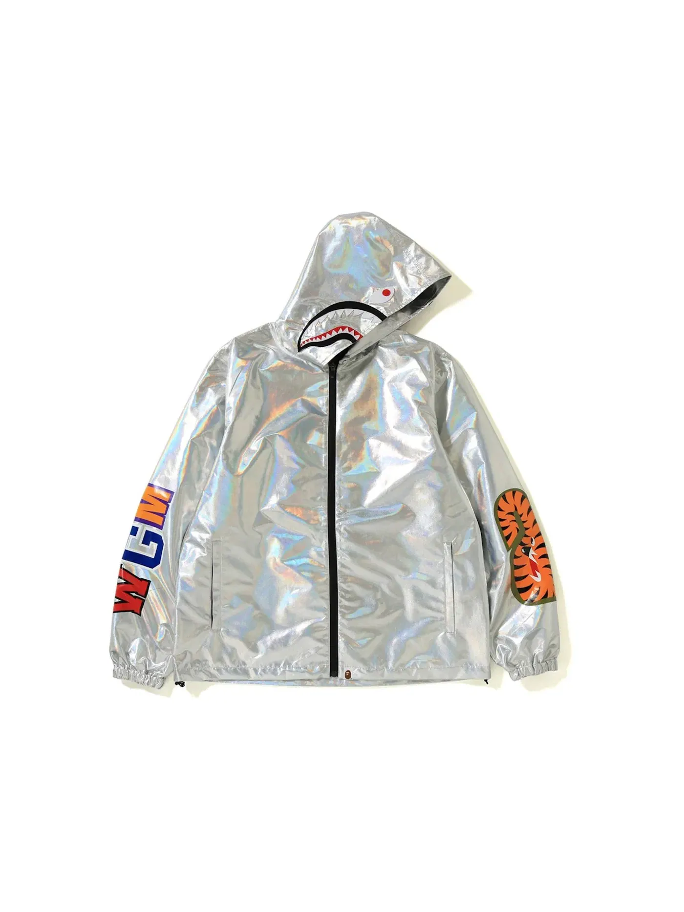 Мужская куртка-худи с принтом Aurora Shark Hoodie Jacket BAPE — изображение 1 из 2, серебряный