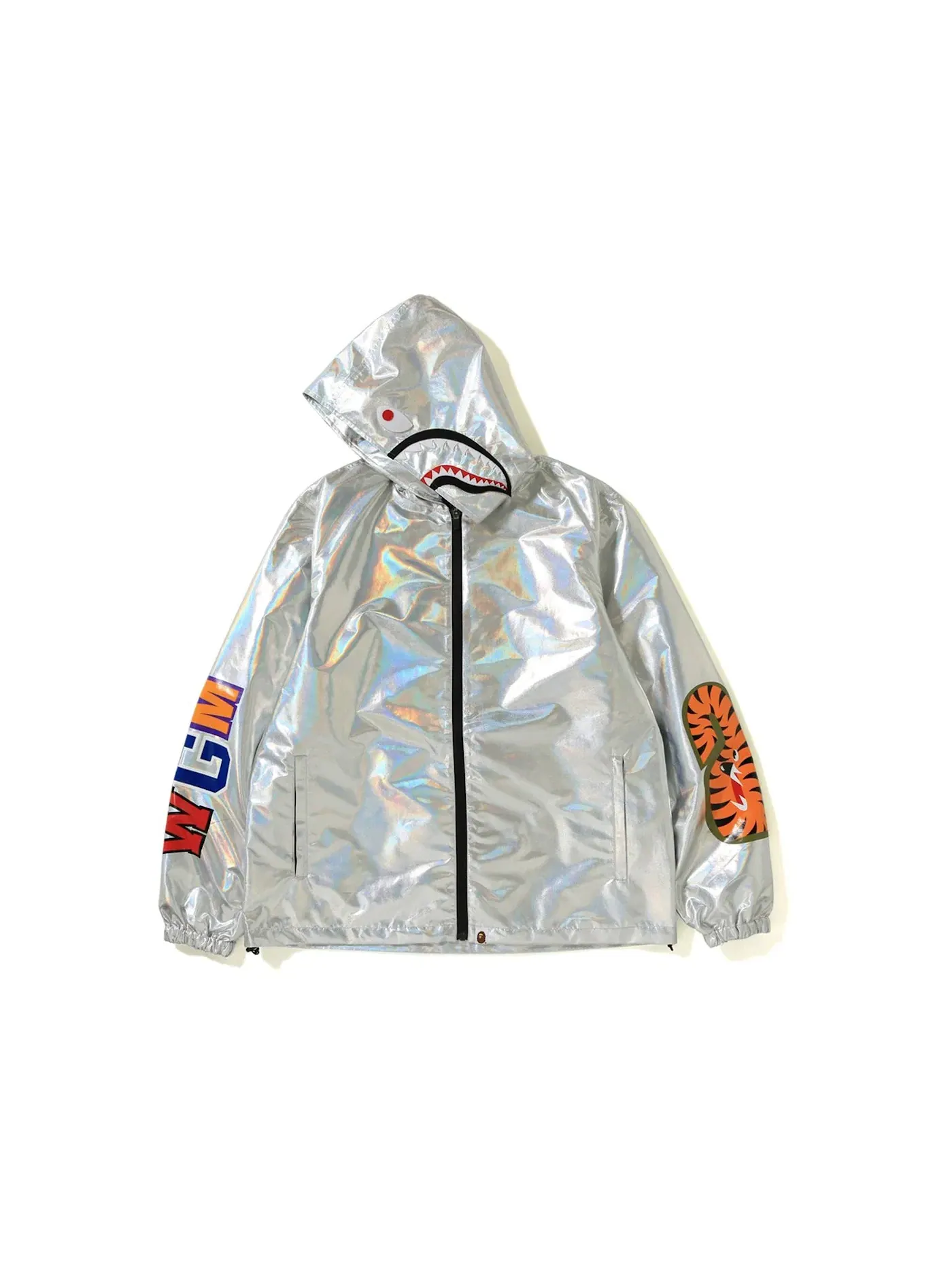 Мужская куртка-худи с принтом Aurora Shark Hoodie Jacket BAPE — изображение 2 из 2, серебряный