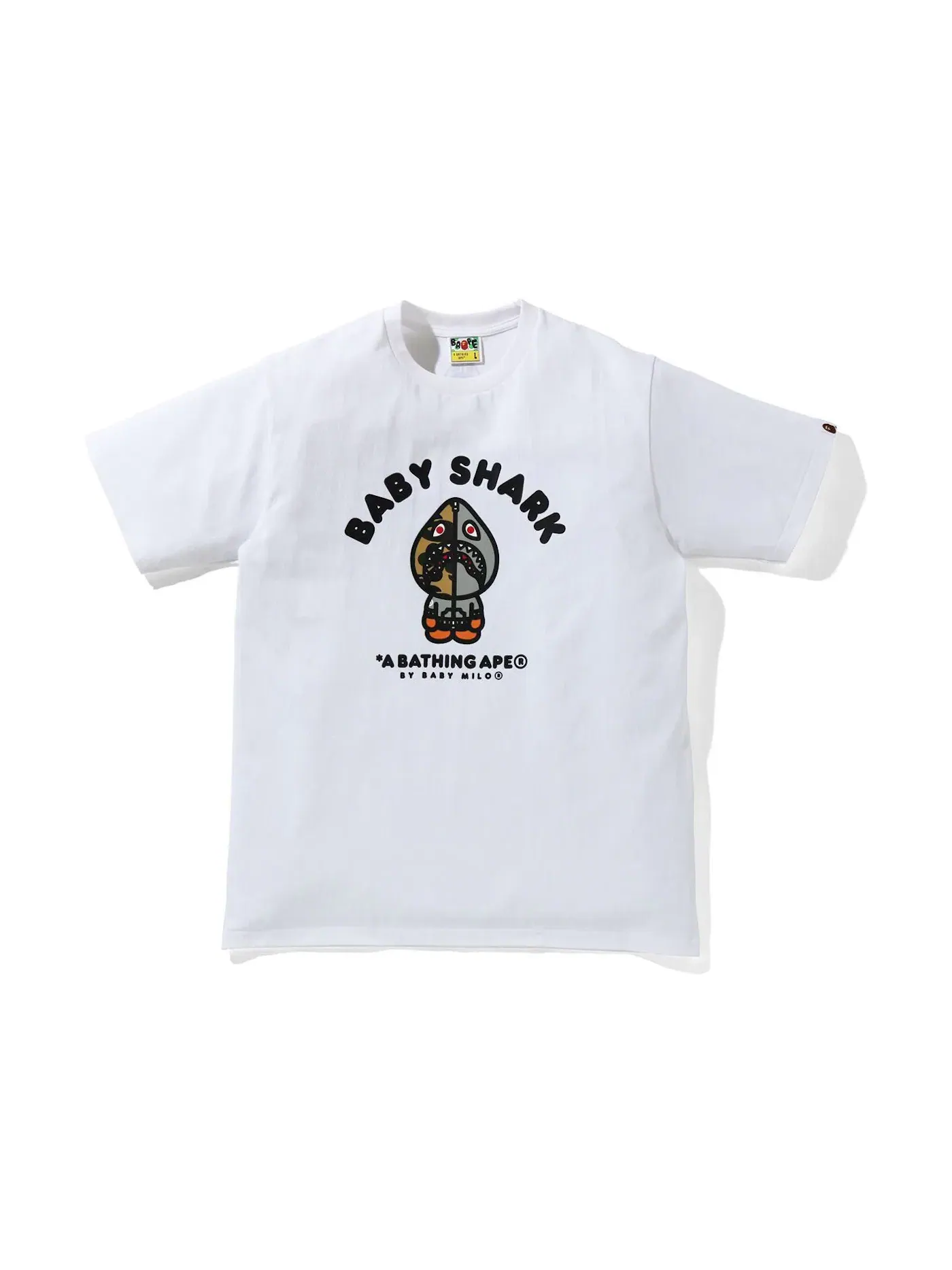 Мужская футболка с принтом BAPE Baby Milo Shark College Tee — изображение 1 из 2, белый/серый