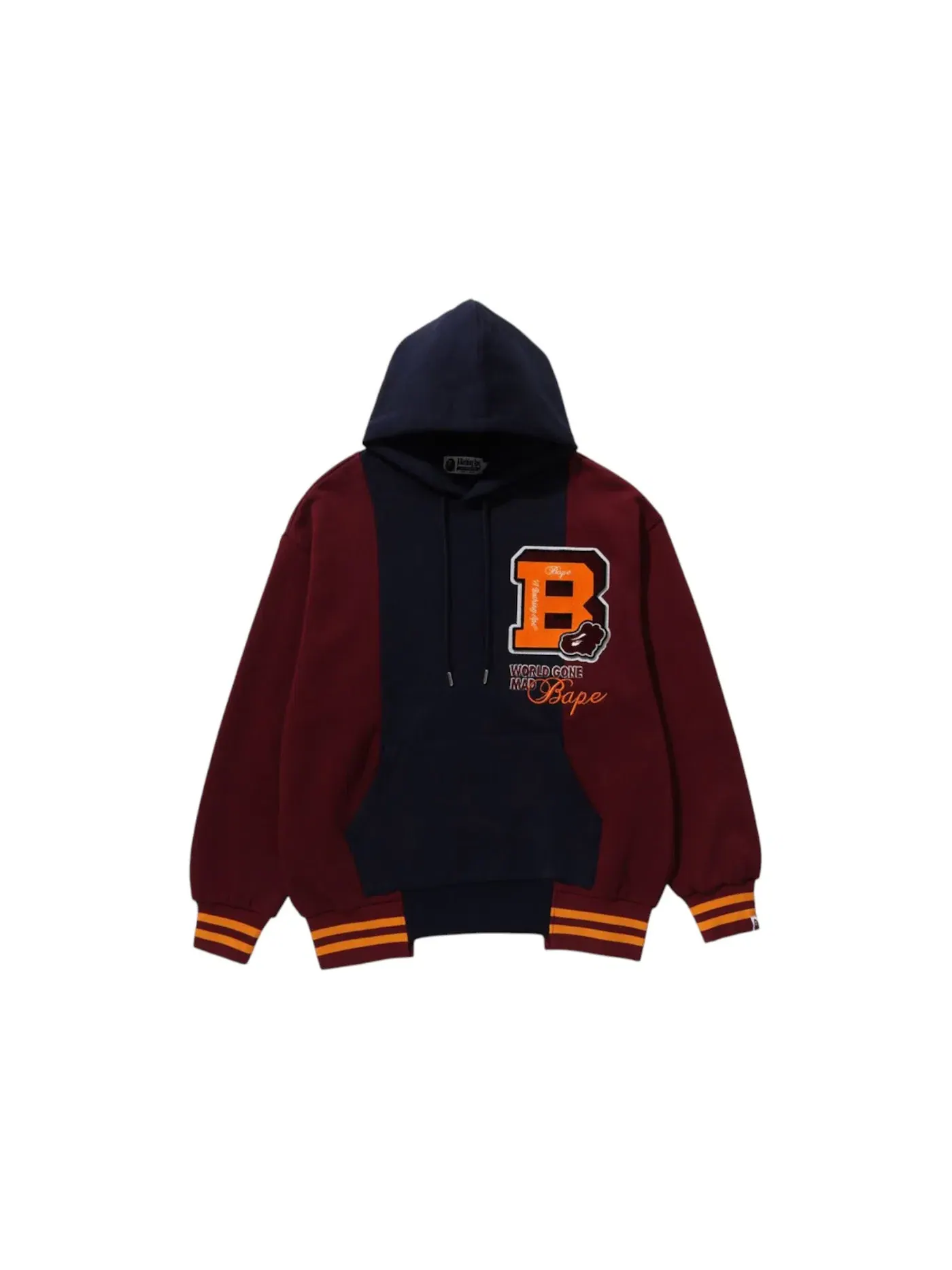 Мужской пуловер с принтом BAPE Badges Color Blocking Pullover Hoodie BAPE — изображение 1 из 2, темно-синий