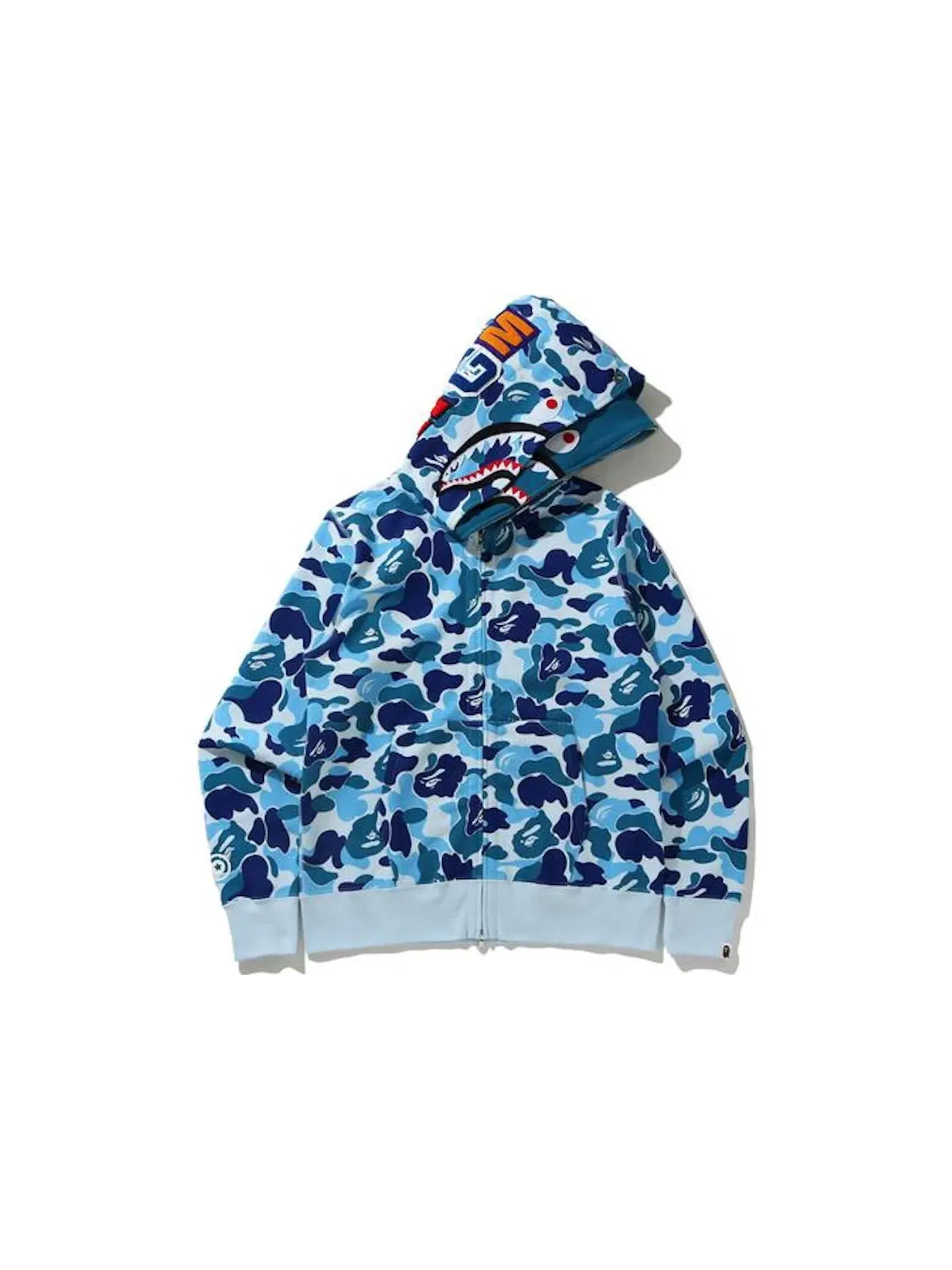 Мужская худи с принтом BAPE Big ABC Camo Shark Wide Full Zip Double Hoodie BAPE — изображение 2 из 4, синий