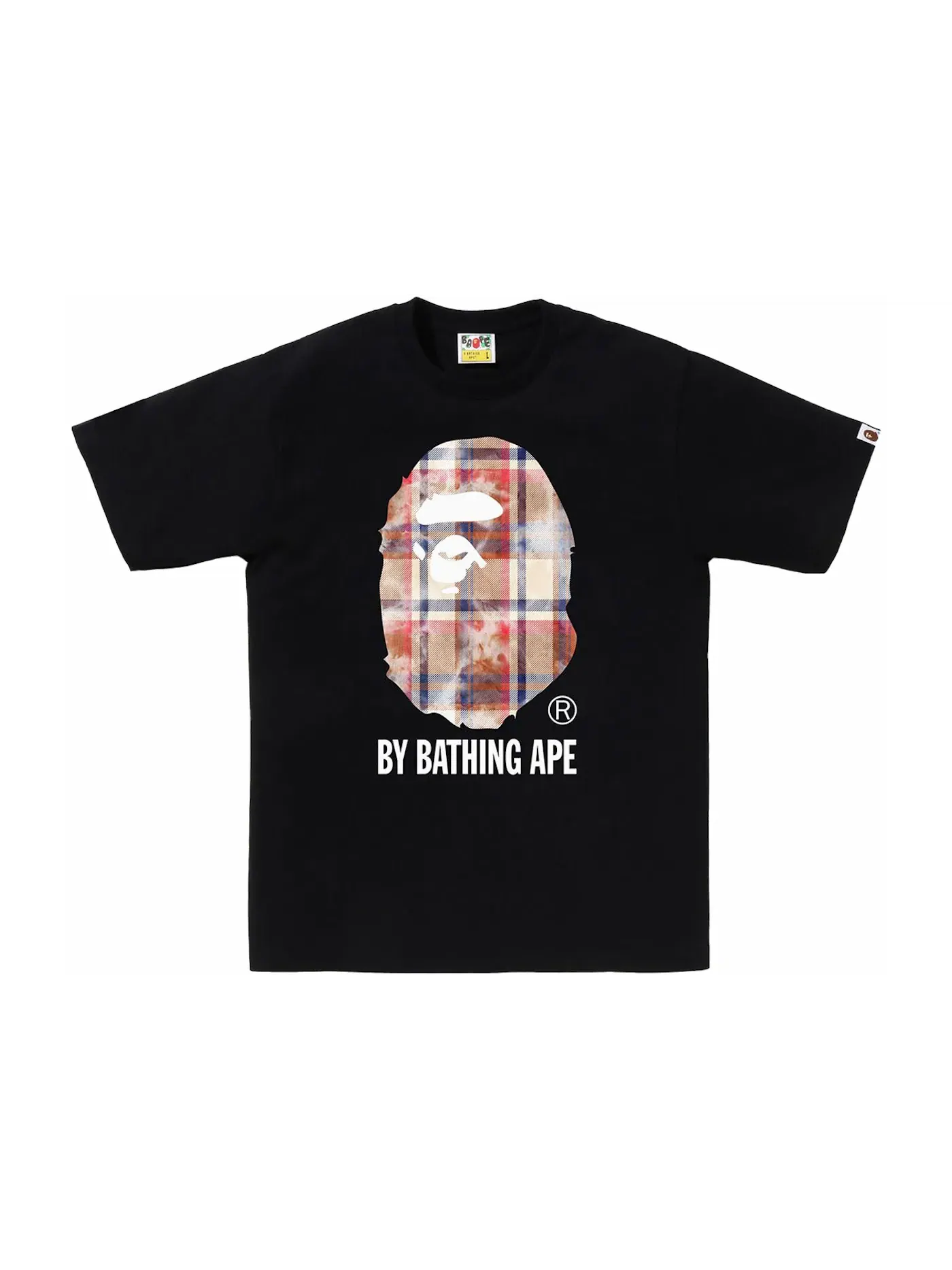 Мужская футболка с принтом BAPE Bleach Check Ape Head Tee — изображение 1 из 1, черный