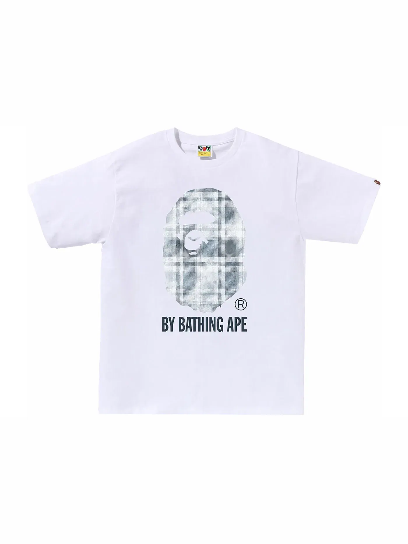 Мужская футболка с принтом BAPE Bleach Check Ape Head Tee — изображение 1 из 1, белый