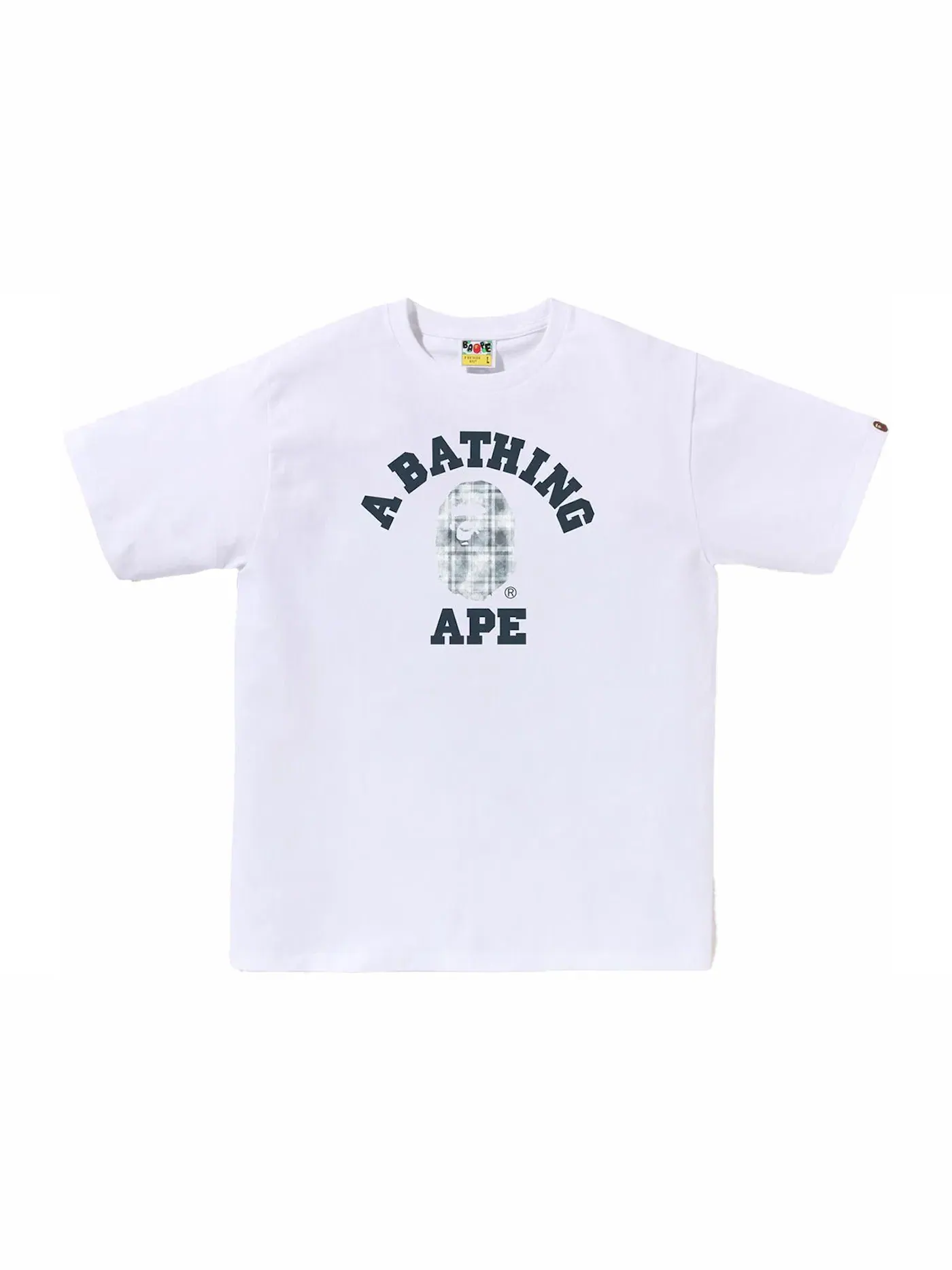 Мужская футболка с принтом BAPE Bleach Check College Tee — изображение 1 из 1, белый
