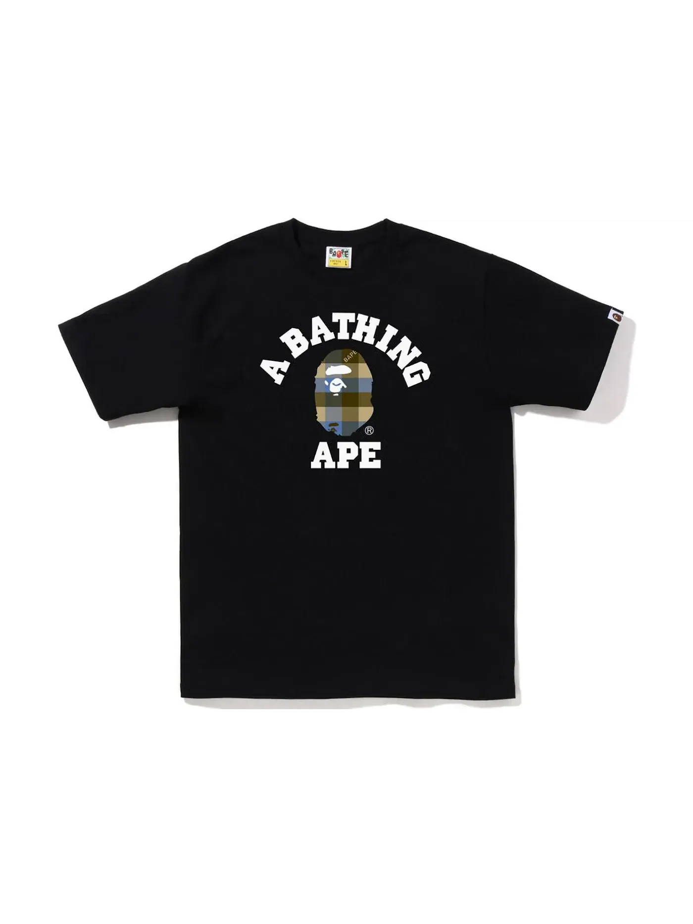 Мужская футболка с принтом BAPE Block Check College Tee BAPE — изображение 1 из 1, черный бежевый