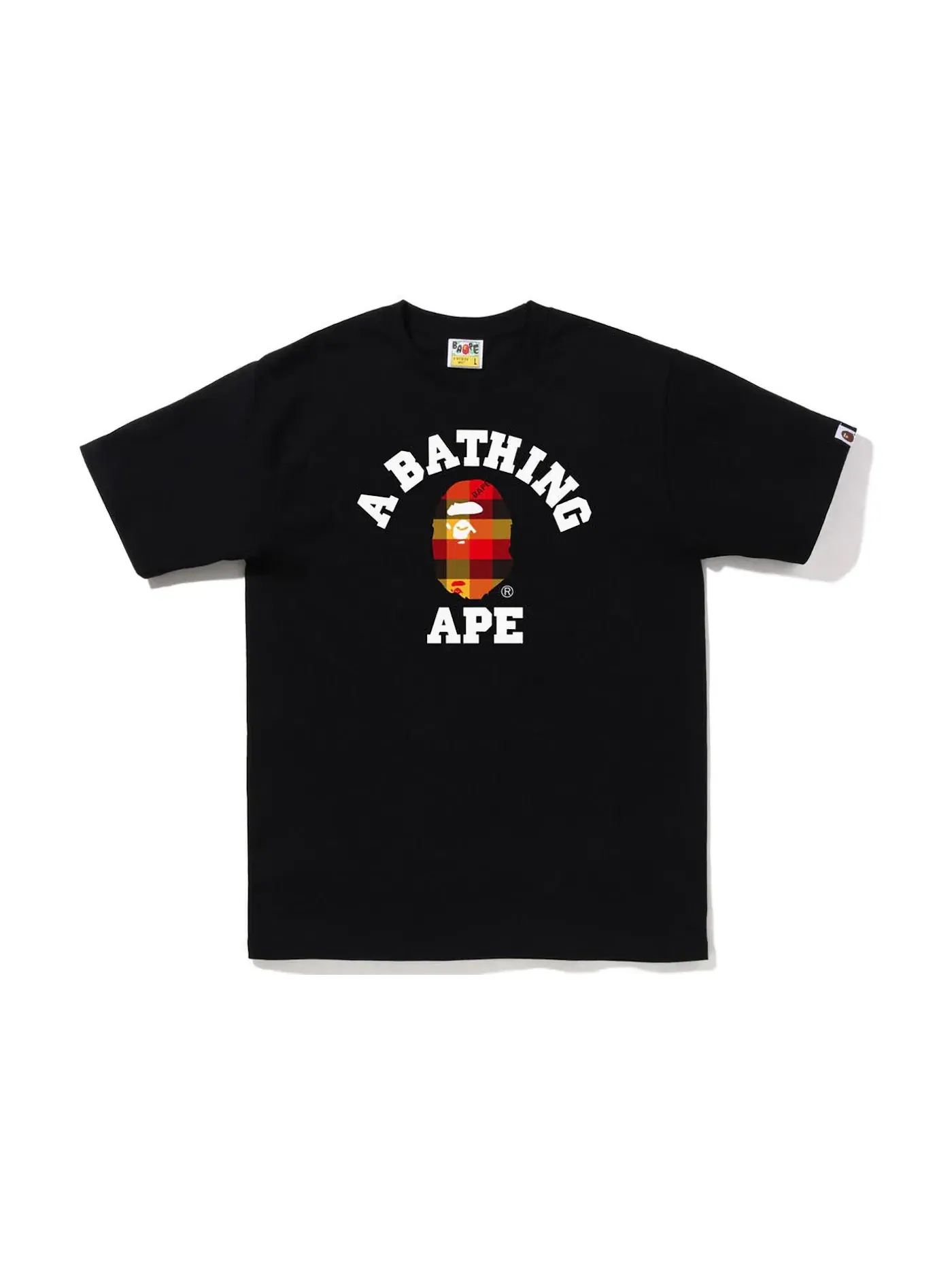 Мужская футболка с принтом BAPE Block Check College Tee (FW22) BAPE — изображение 1 из 1, черный красный