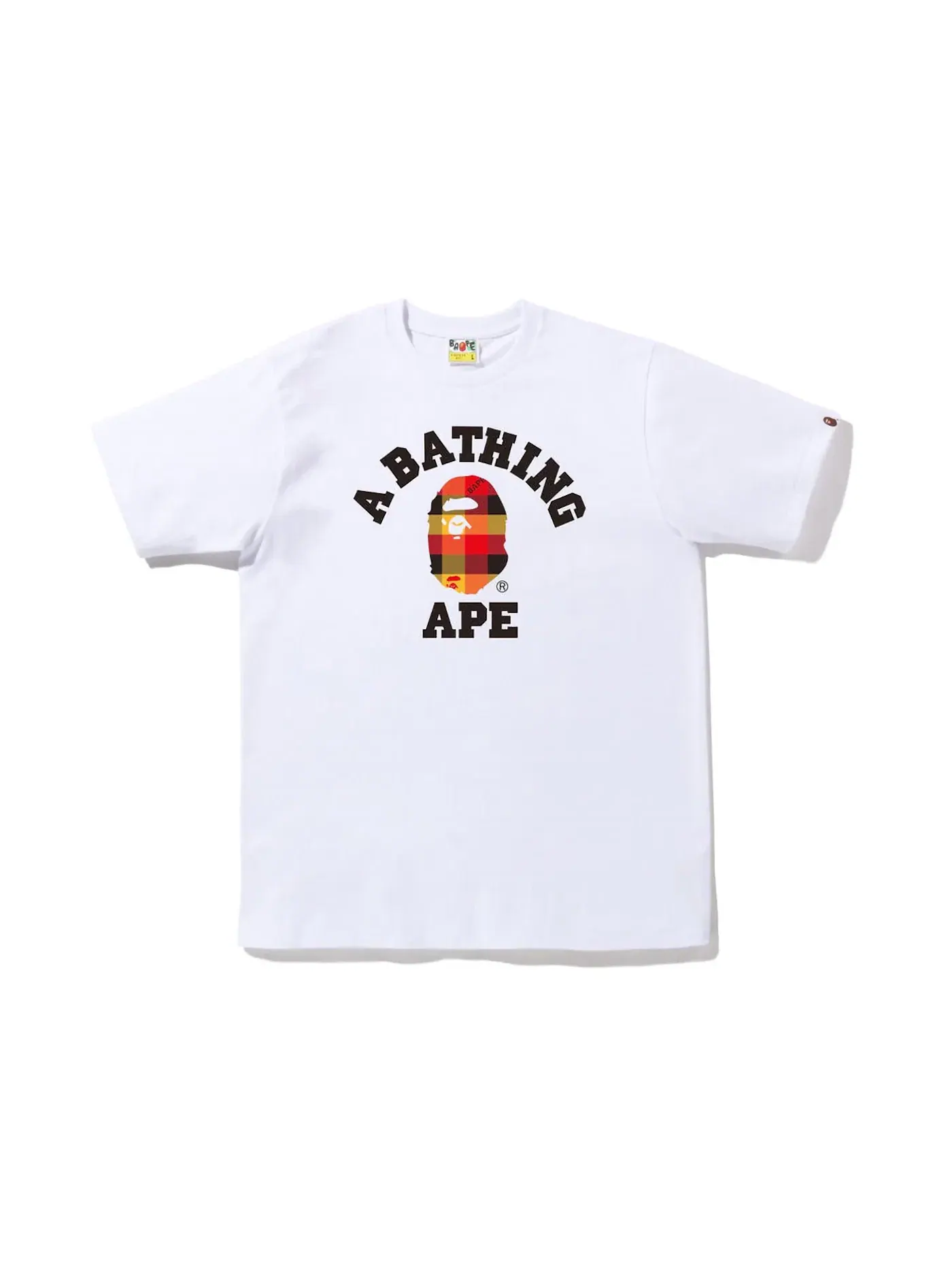 Мужская футболка с принтом BAPE Block Check College Tee (FW22) BAPE — изображение 1 из 1, белый красный