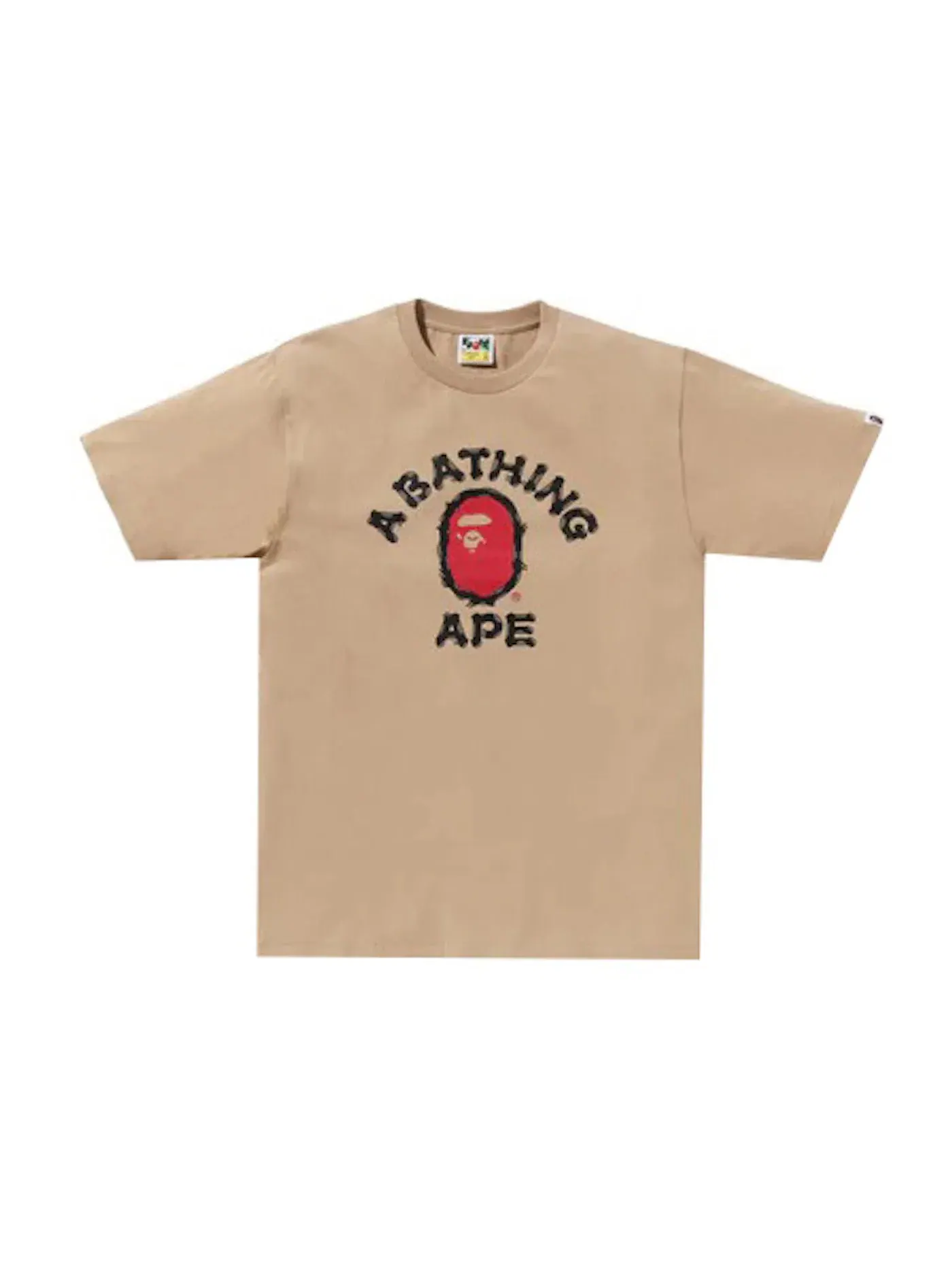 Мужская футболка с принтом BAPE Brush College Tee — изображение 1 из 1, бежевый