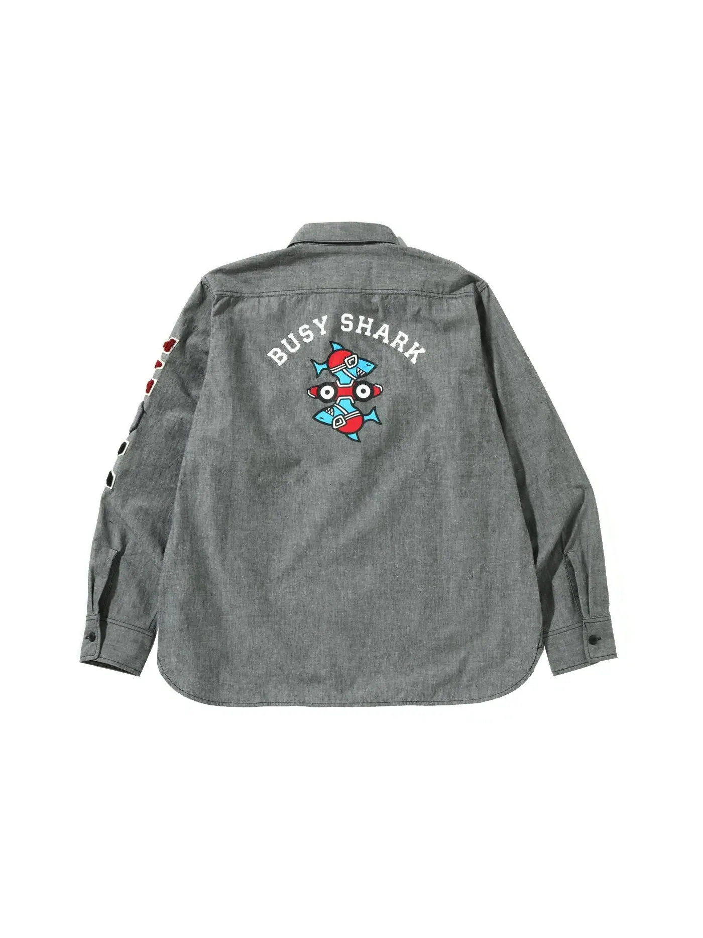 Мужская рубашка свободного кроя Busy Shark Chambray BAPE — изображение 2 из 2, черный