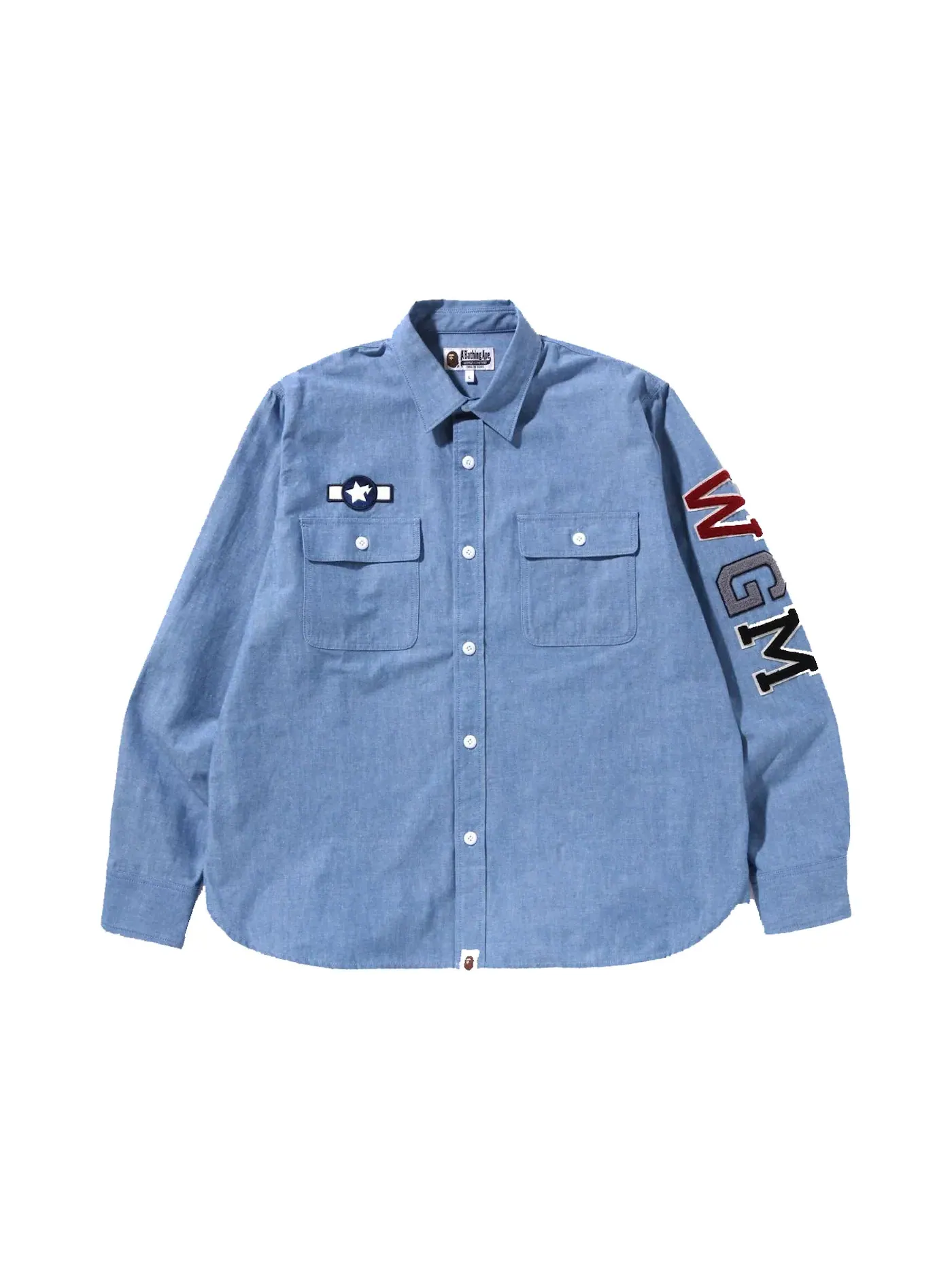 Мужская рубашка свободного кроя из шамбре Busy Shark BAPE — изображение 1 из 2, светлый индиго