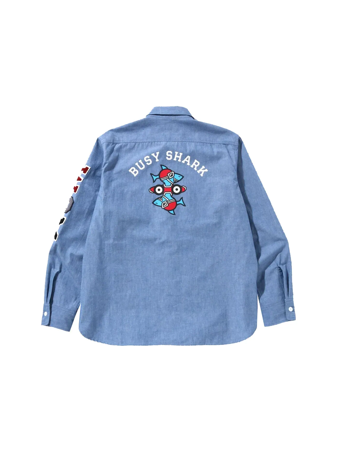 Мужская рубашка свободного кроя из шамбре Busy Shark BAPE — изображение 2 из 2, светлый индиго