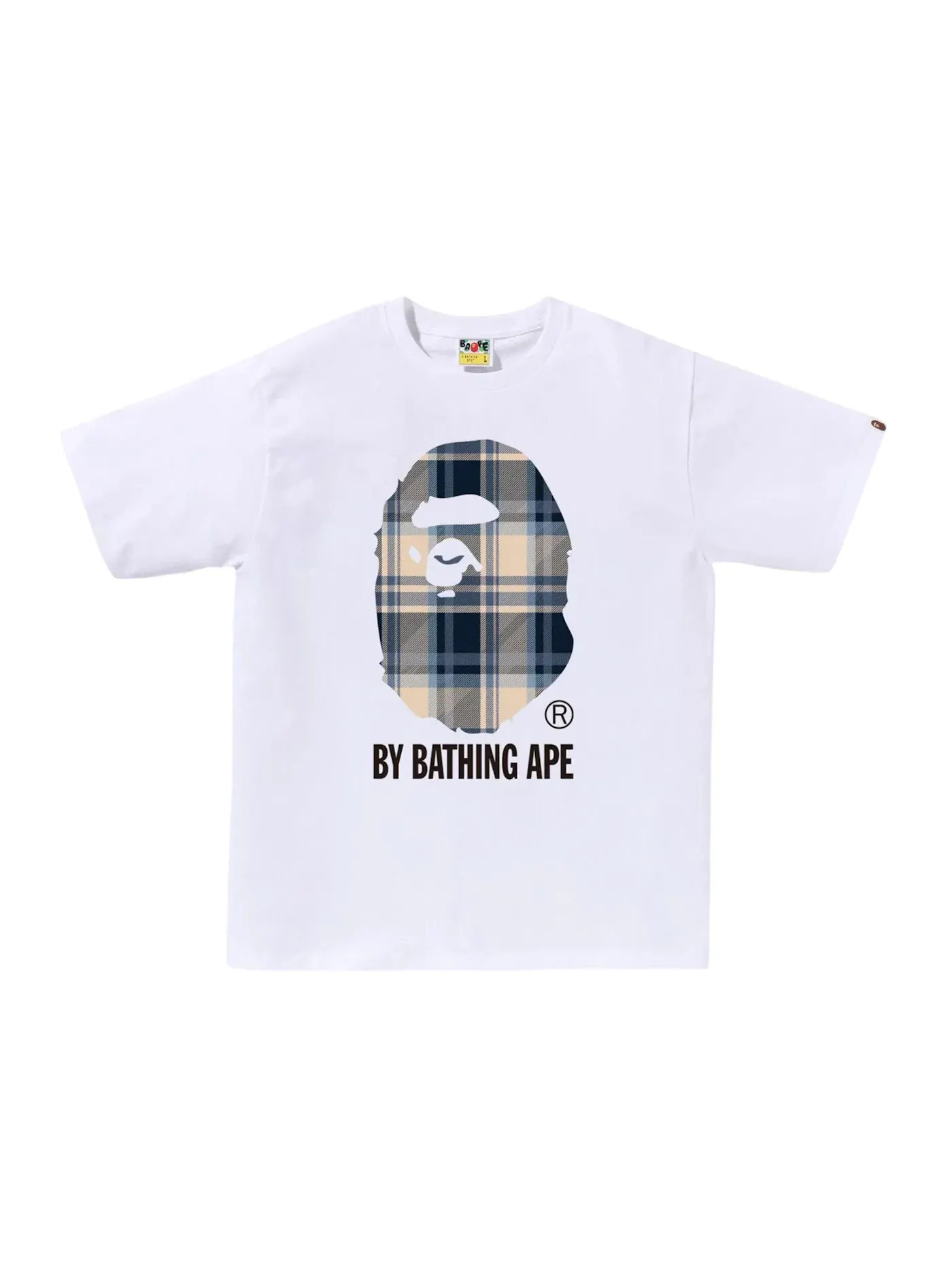 Мужская футболка с принтом BAPE Check By Bathing Ape Tee BAPE — изображение 1 из 1, белый/синий