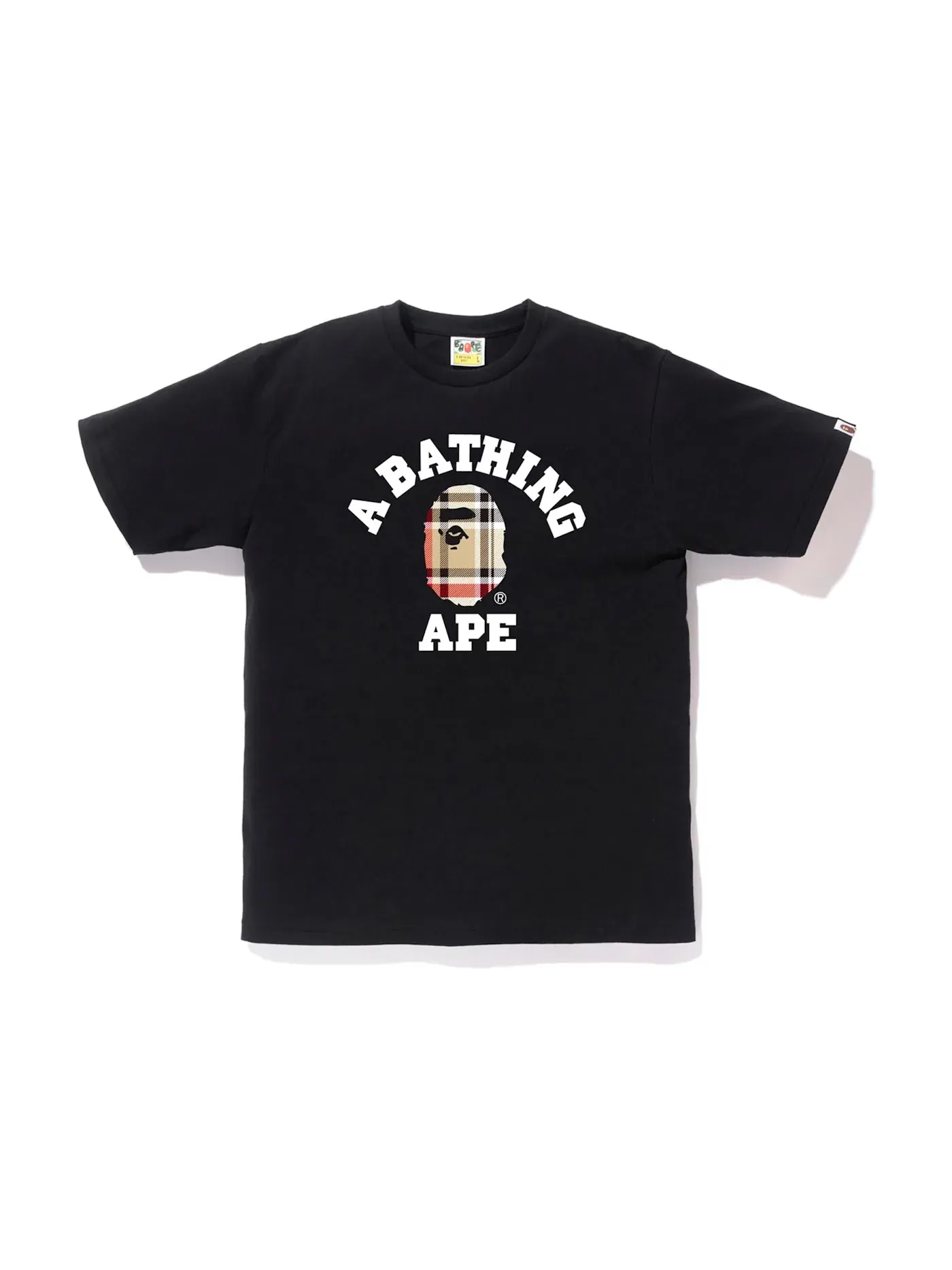 Мужская футболка с принтом BAPE Check College Tee BAPE — изображение 1 из 1, черный/бежевый