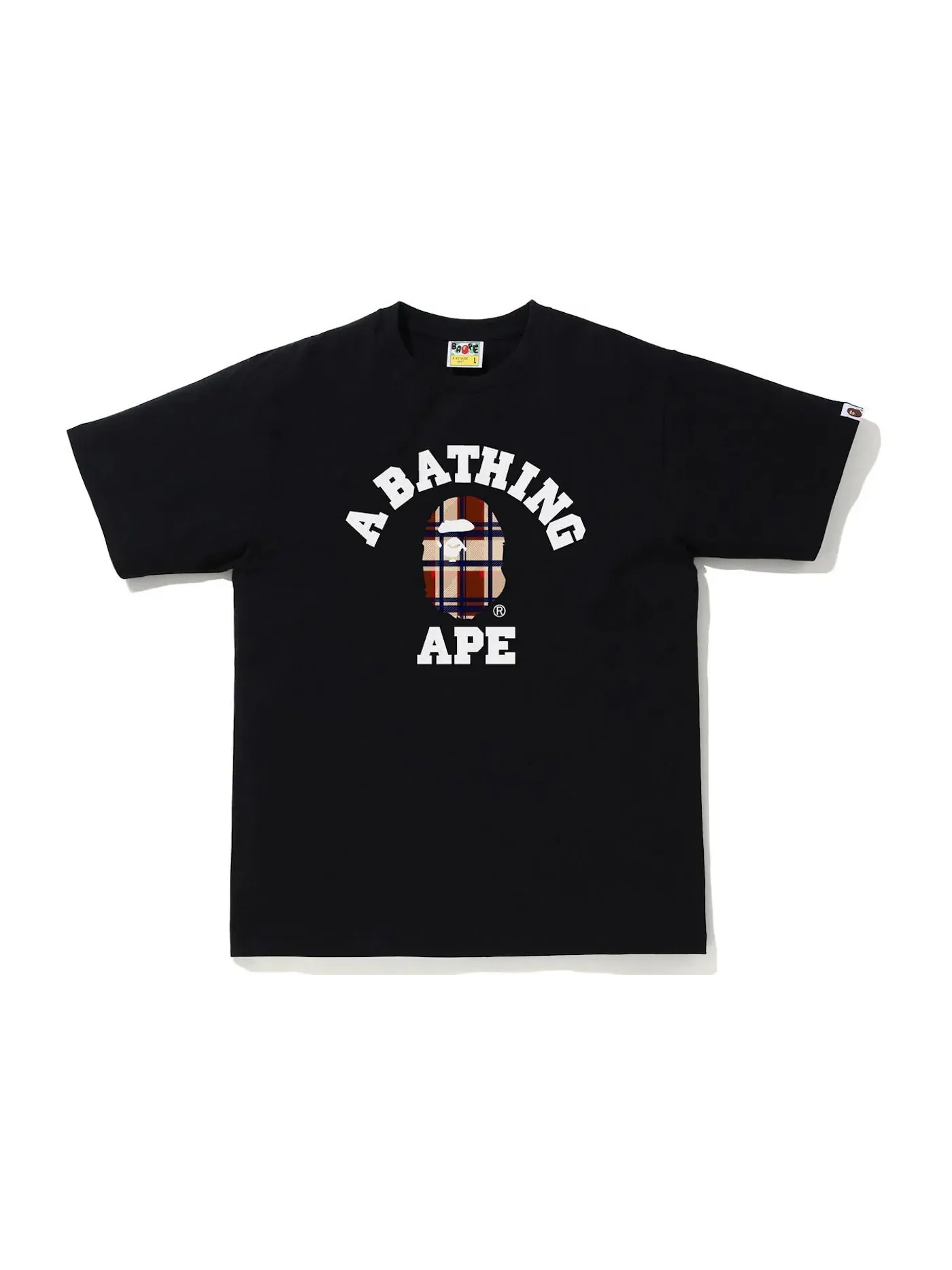 Мужская футболка с принтом BAPE Check College Tee BAPE — изображение 1 из 1, черный/красный
