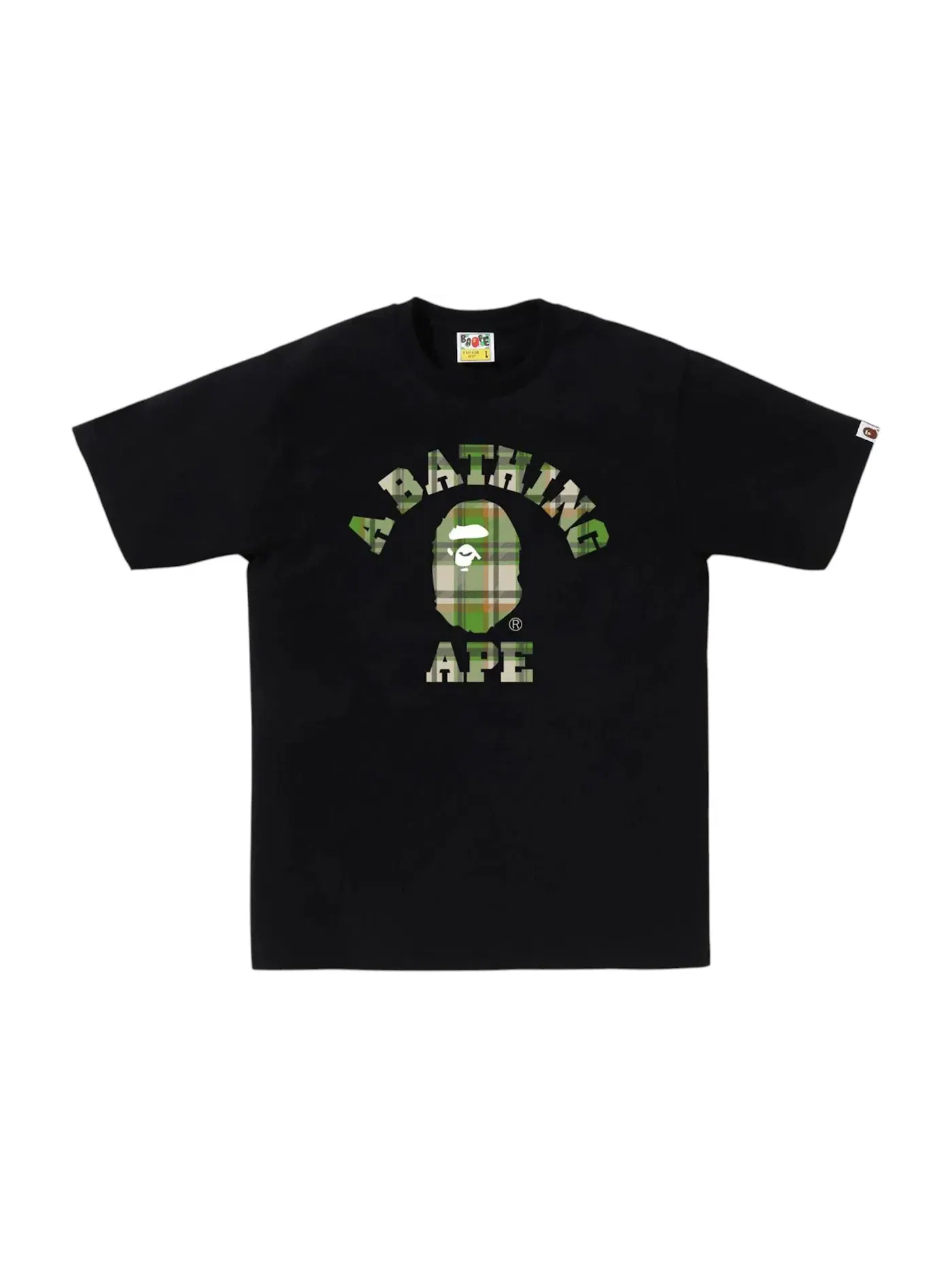 Мужская футболка с принтом BAPE Check College Tee BAPE — изображение 1 из 1, черный/зеленый