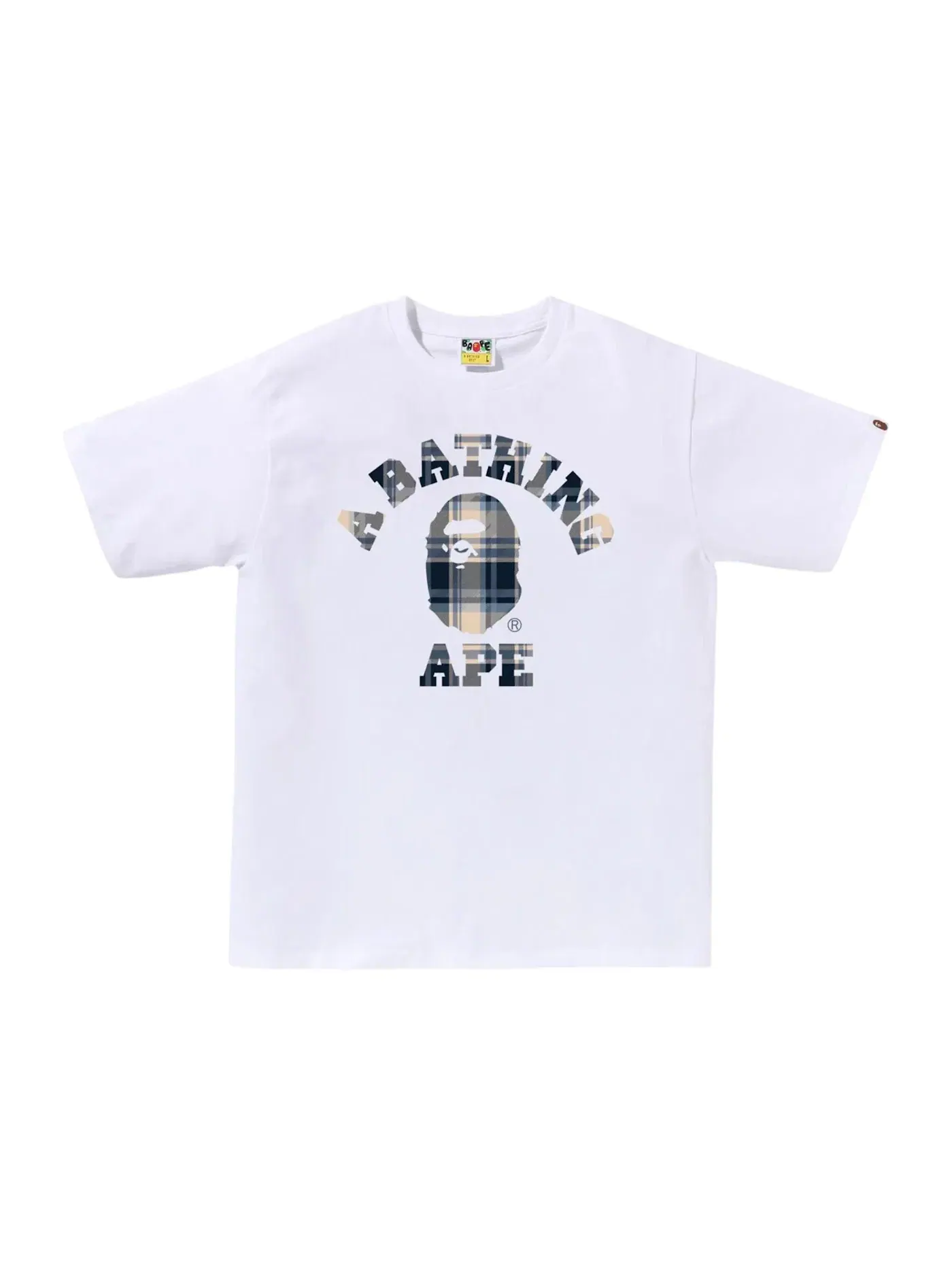 Мужская футболка с принтом BAPE Check College Tee (FW25) BAPE — изображение 1 из 1, белый/синий