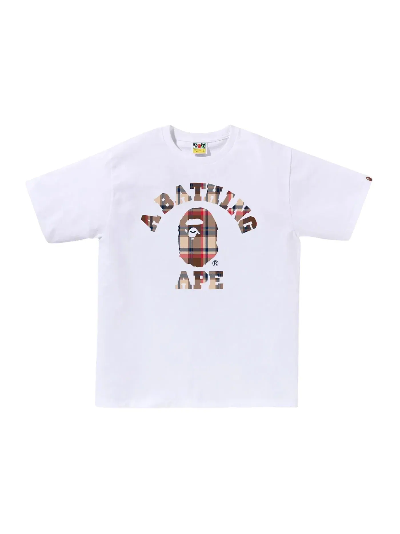 Мужская футболка с принтом BAPE Check College Tee (FW25) BAPE — изображение 1 из 1, белый красный