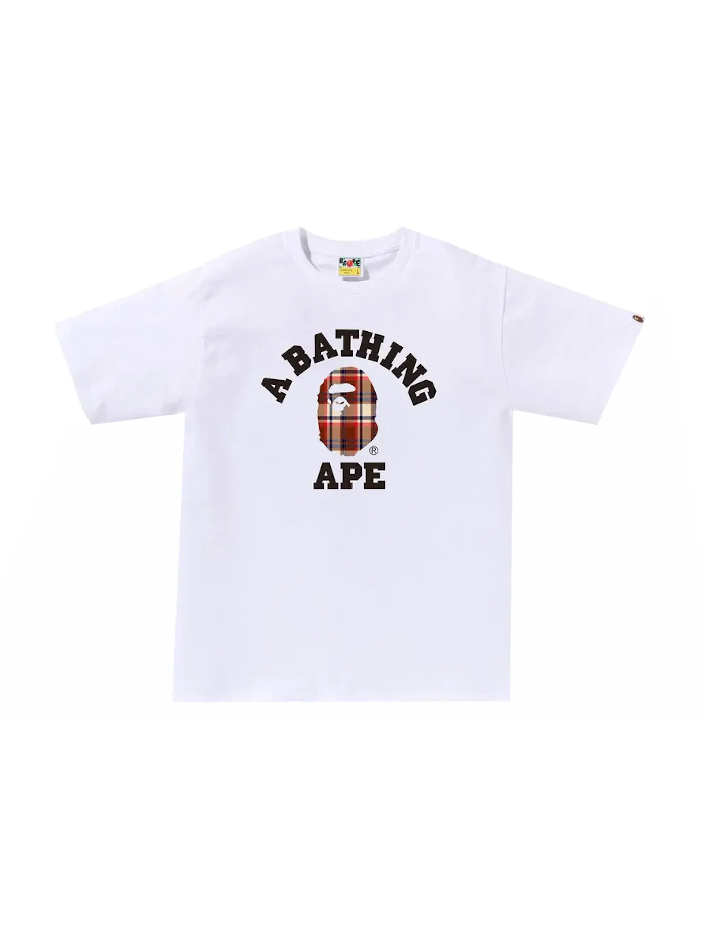 Мужская футболка с принтом BAPE Check College Tee BAPE — изображение 1 из 1, белый