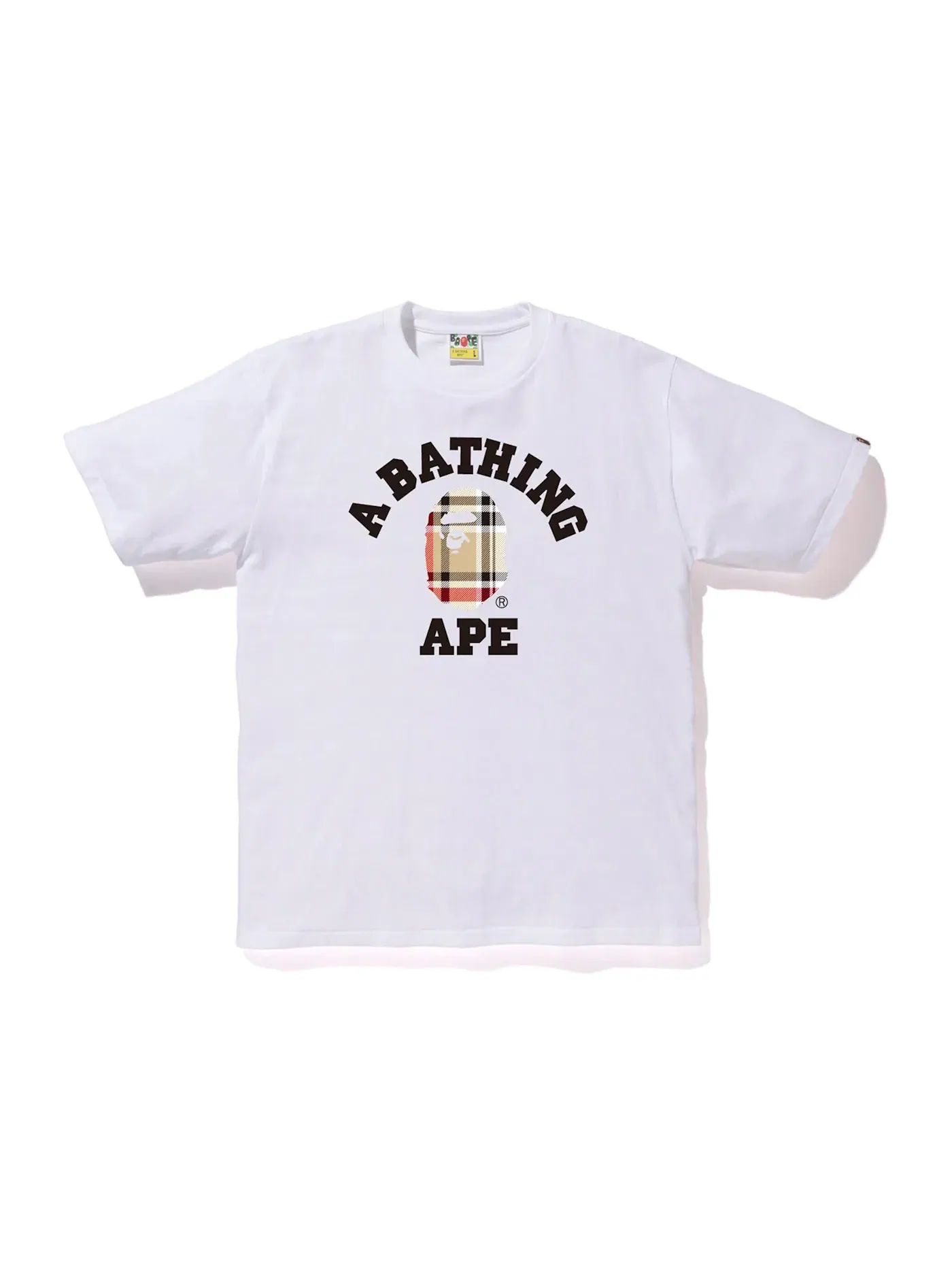 Мужская футболка с принтом BAPE Check College Tee BAPE — изображение 1 из 1, белый/бежевый