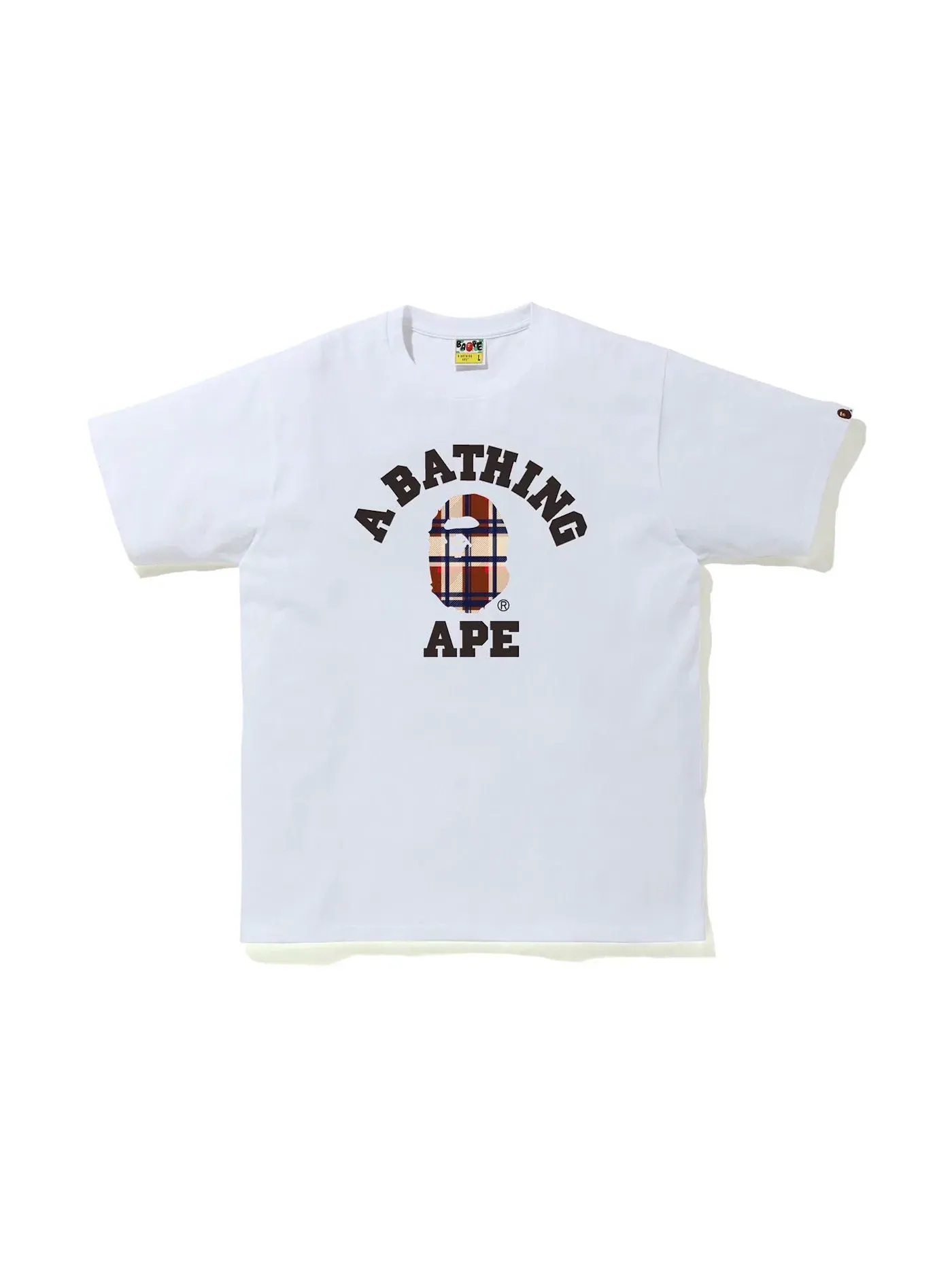 Мужская футболка с принтом BAPE Check College Tee BAPE — изображение 1 из 1, белый/красный