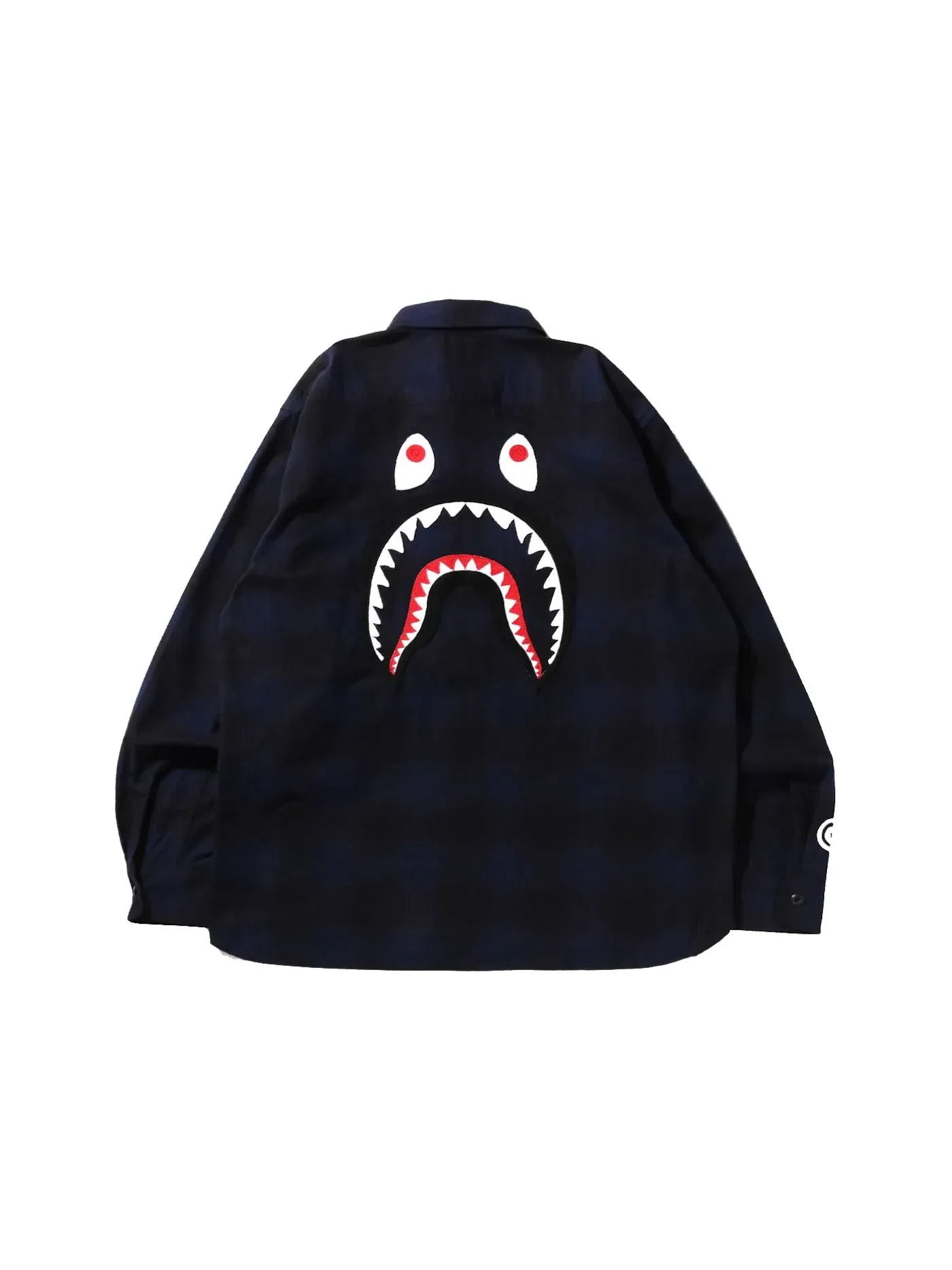 Мужская рубашка-фланель свободного кроя BAPE Check Shark Relaxed Fit Flannel Shirt — изображение 2 из 2, темно-синий