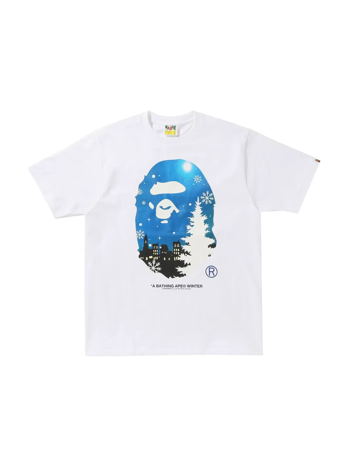 Мужская футболка с принтом Christmas Ape Head Glow in the Dark Tee BAPE — изображение 1 из 1, белый