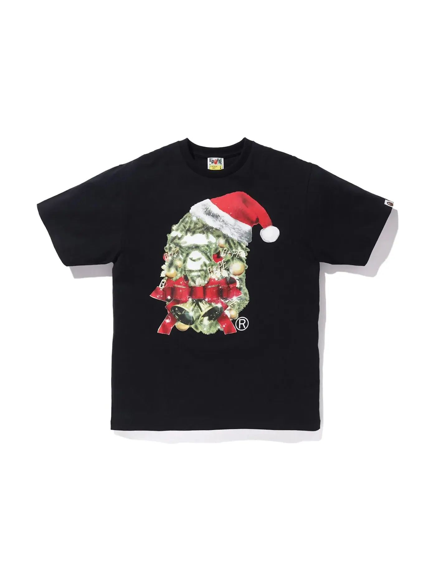 Мужская футболка с принтом BAPE Christmas Ape Head Tee BAPE — изображение 1 из 1, черный