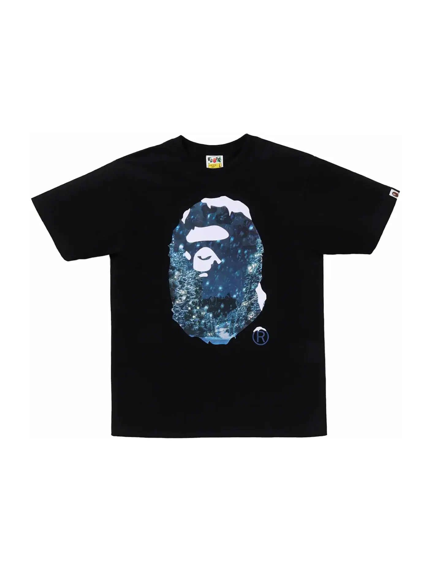 Мужская футболка с принтом BAPE Christmas Photo Ape Head Tee BAPE — изображение 1 из 1, черный