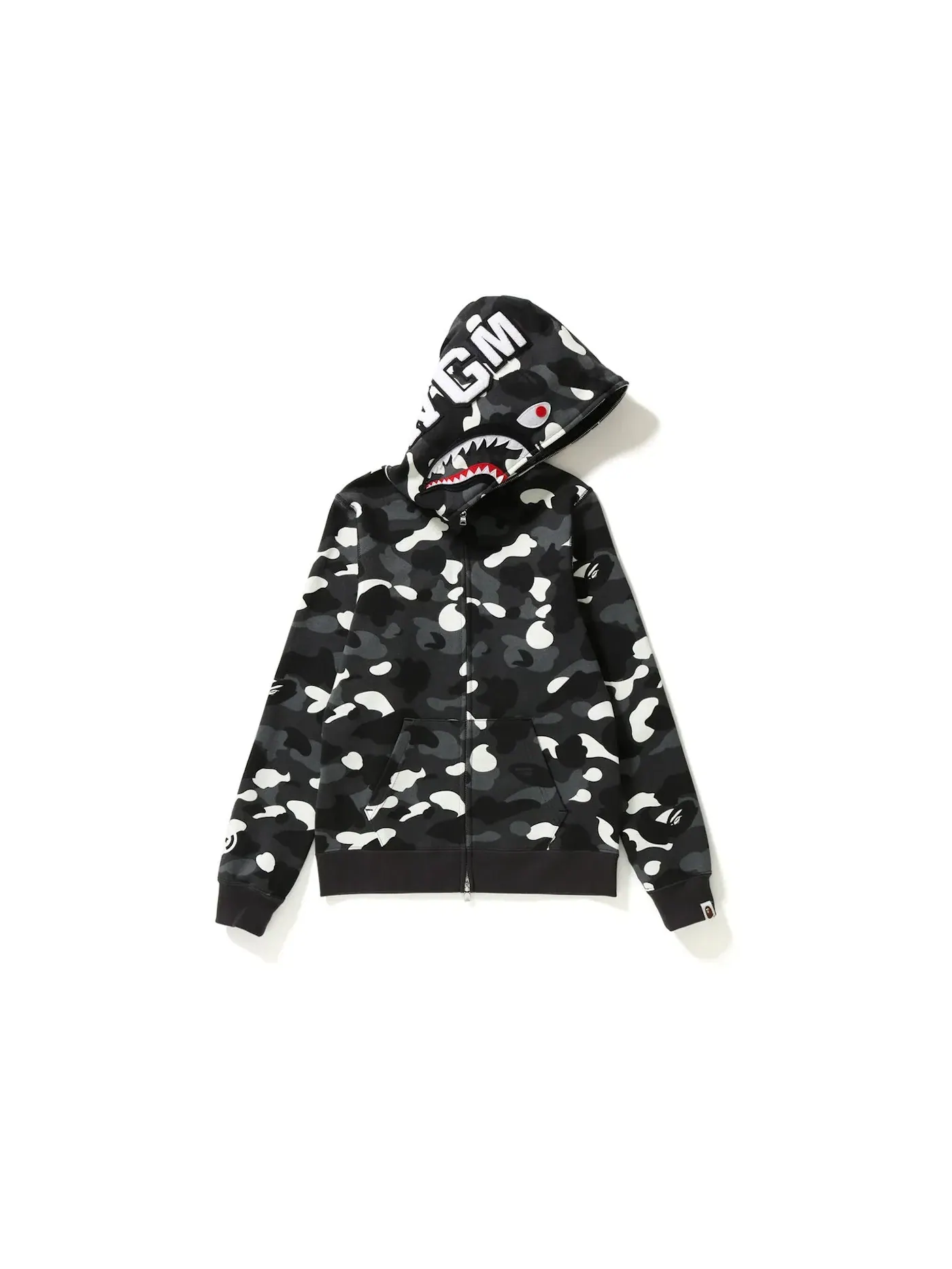 Мужская худи с принтом BAPE City Camo Shark Full Zip Hoodie BAPE — изображение 1 из 4, черный