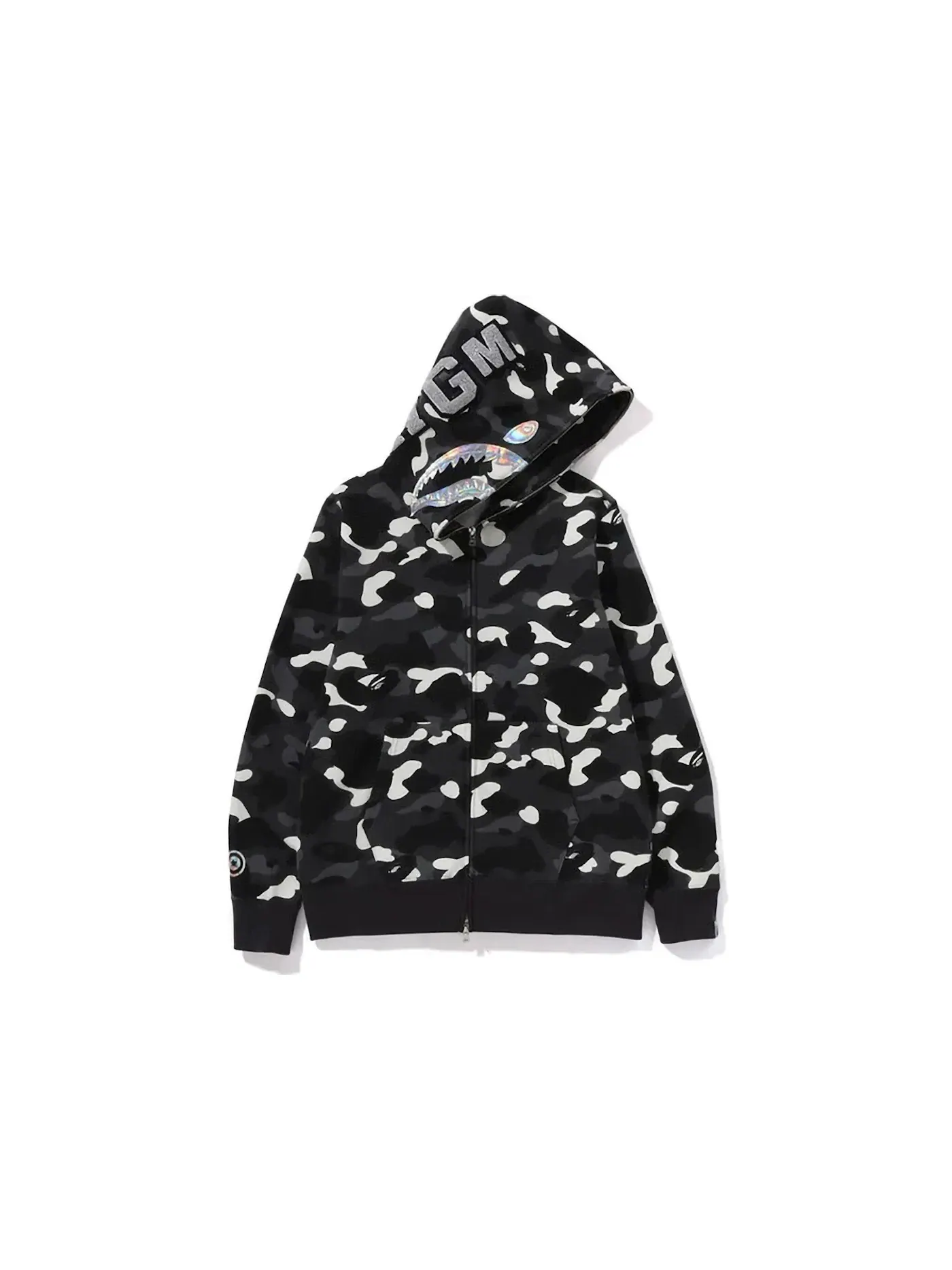 Мужская худи на молнии с камуфляжным принтом BAPE — изображение 2 из 4, черный