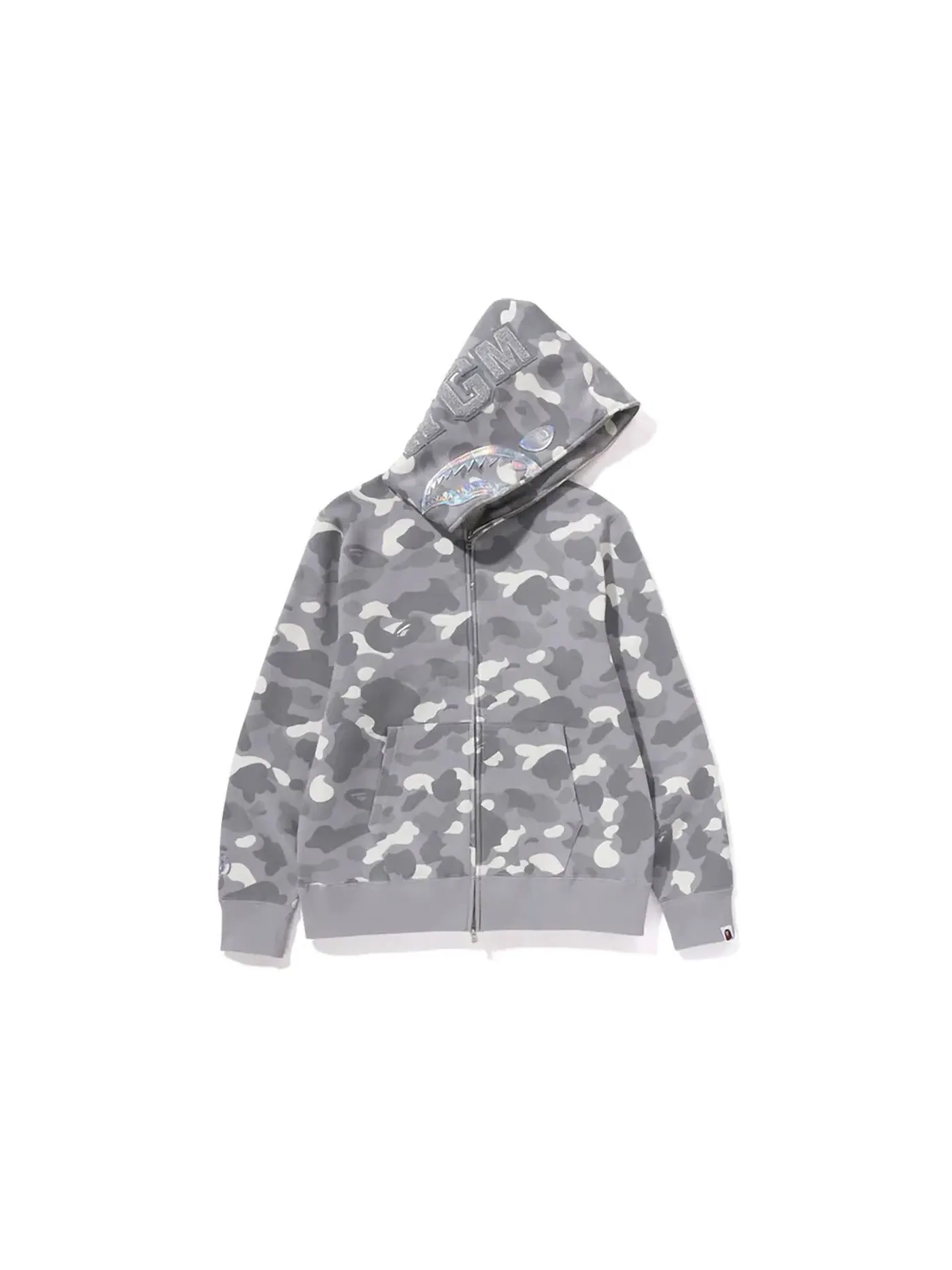 Мужская худи с принтом BAPE City Camo Shark Full Zip Hoodie (SS24) BAPE — изображение 2 из 4, серый