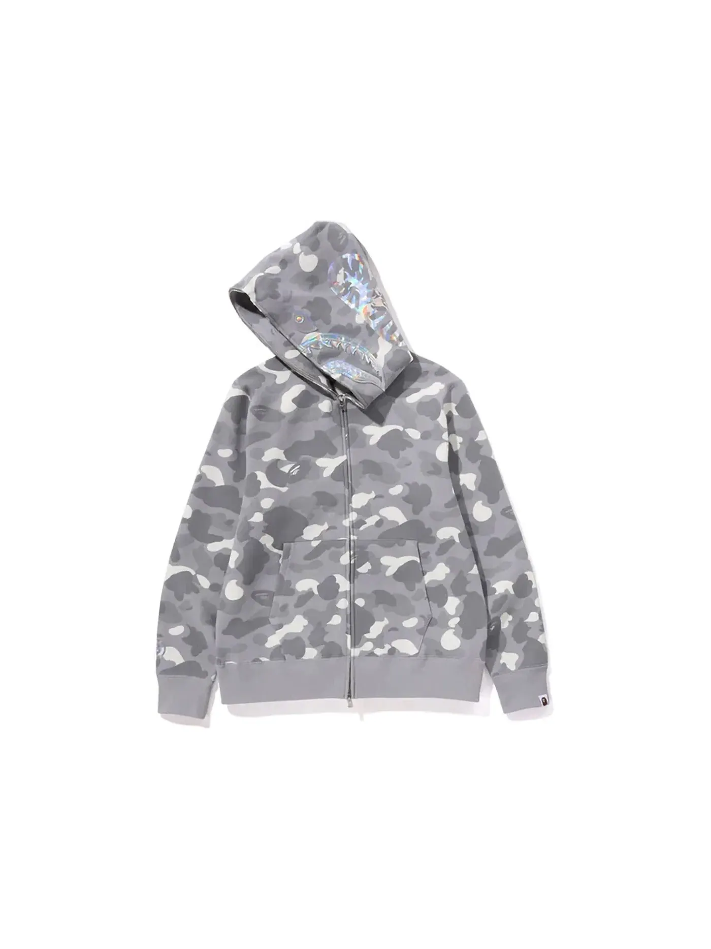 Мужская худи с принтом BAPE City Camo Shark Full Zip Hoodie (SS24) BAPE — изображение 3 из 4, серый