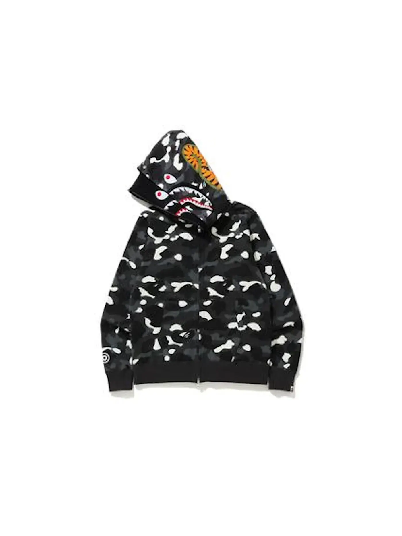 Мужская худи с принтом BAPE City Camo Shark Wide Full Zip Double Hoodie Black — изображение 2 из 3