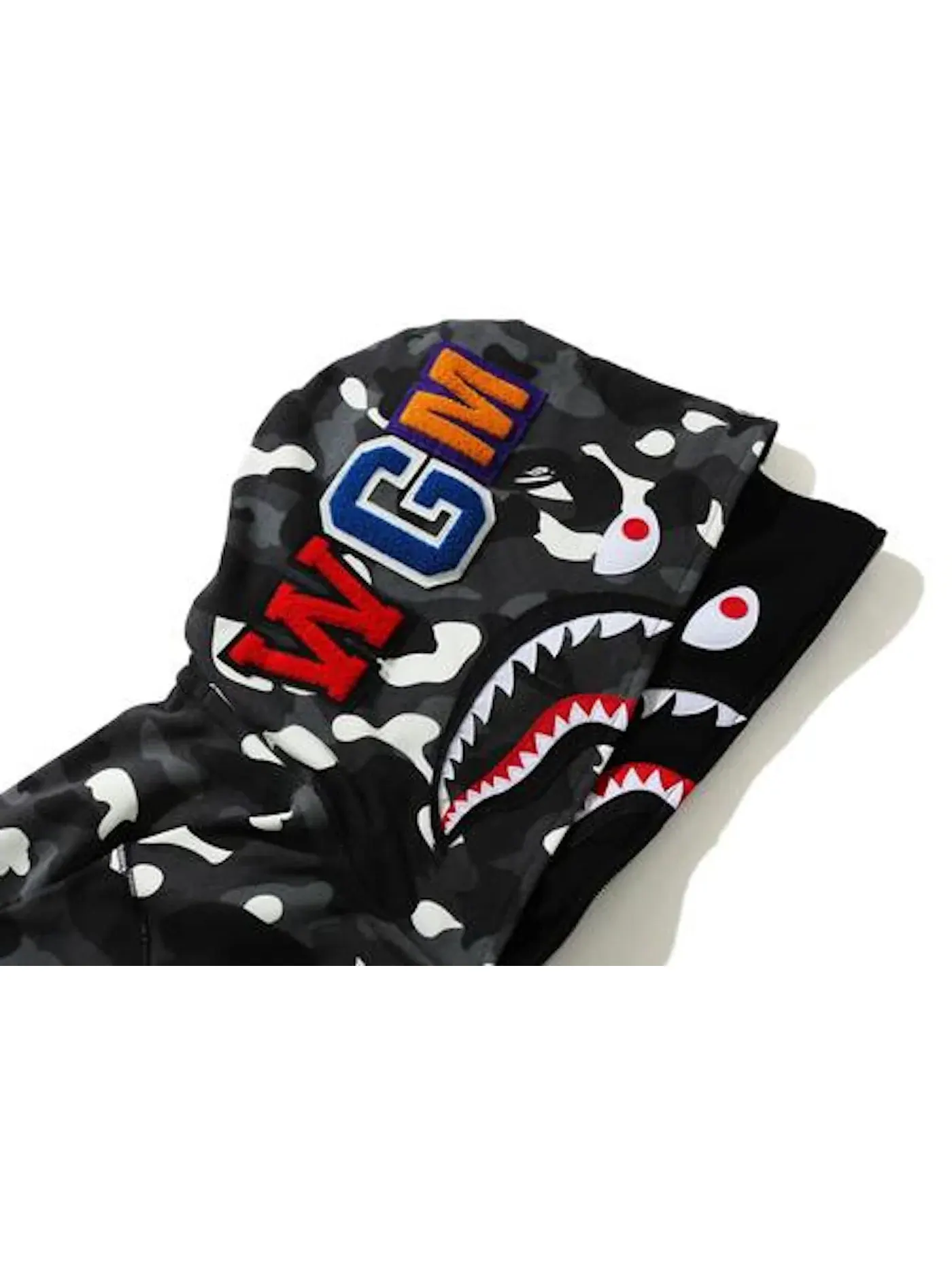 Мужская худи с принтом BAPE City Camo Shark Wide Full Zip Double Hoodie Black — изображение 3 из 3