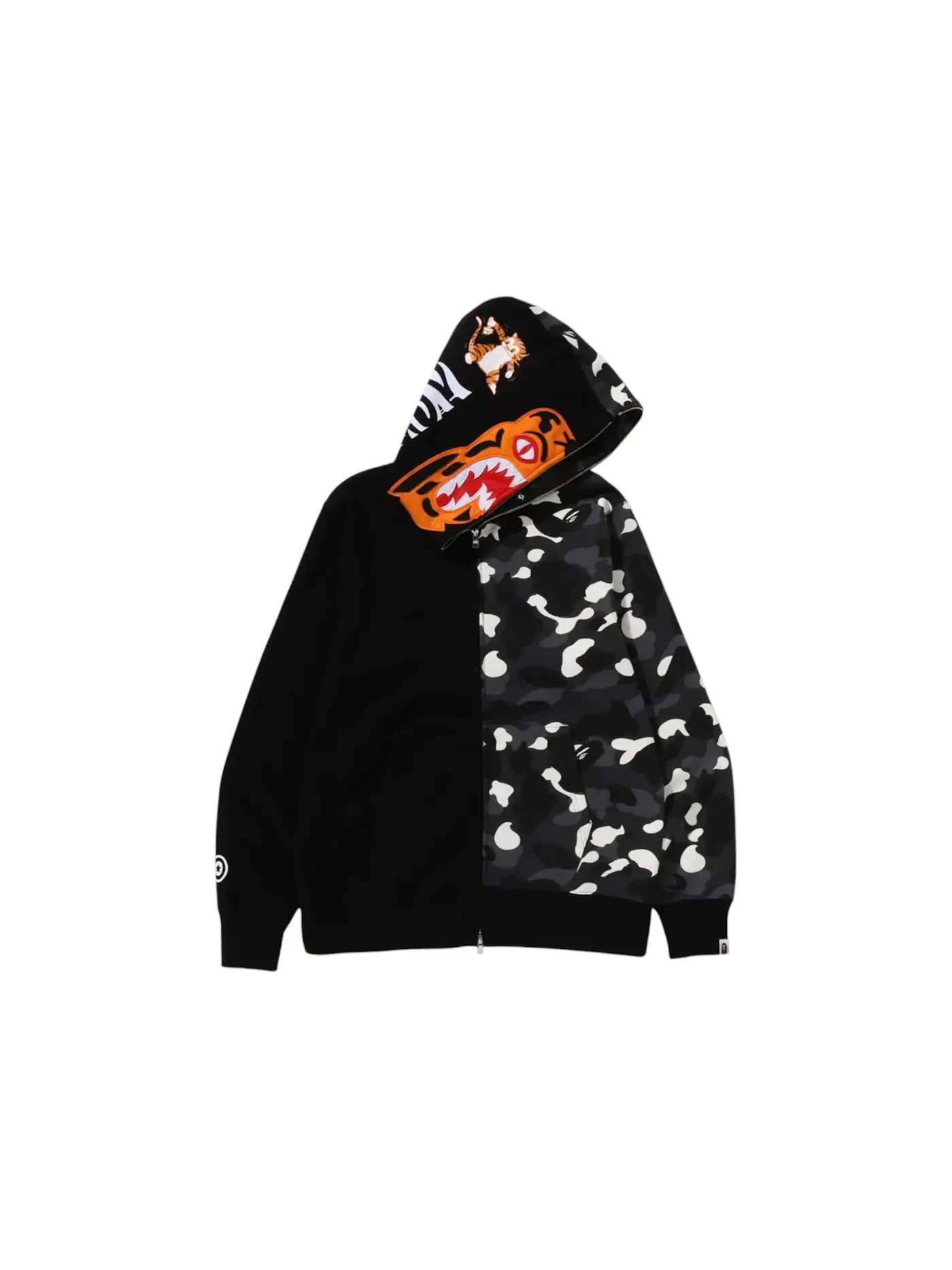 Мужская худи на молнии с камуфляжем и акульим принтом BAPE City Camo Tiger Shark — изображение 1 из 1, черный