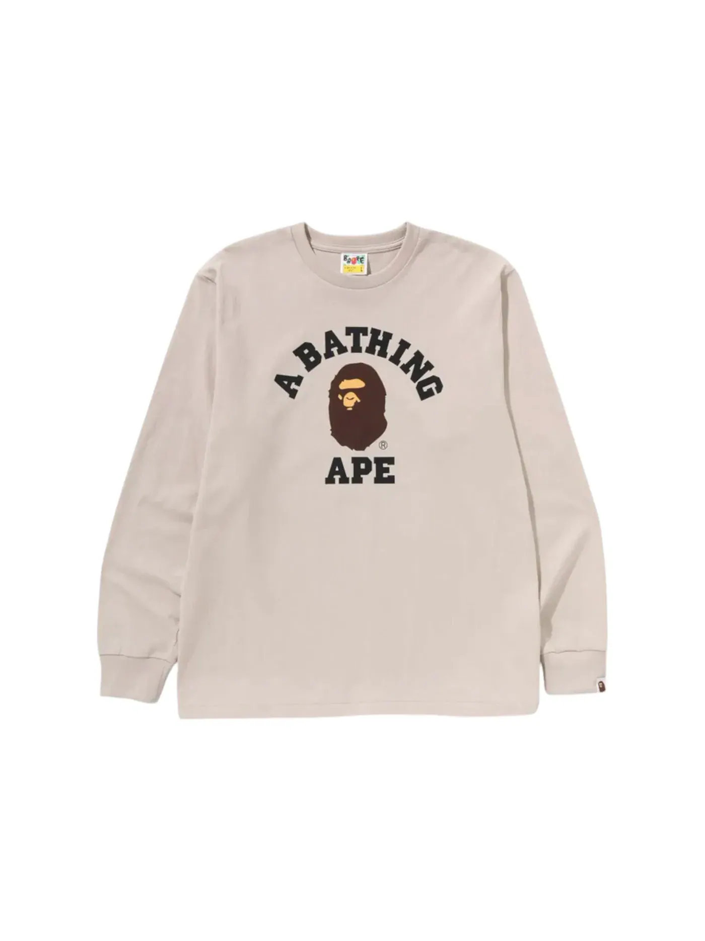 Мужская футболка с принтом BAPE College L/S Tee BAPE — изображение 1 из 1, бежевый
